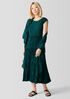 Crushed Silk Jewel Neck Tiered Dress