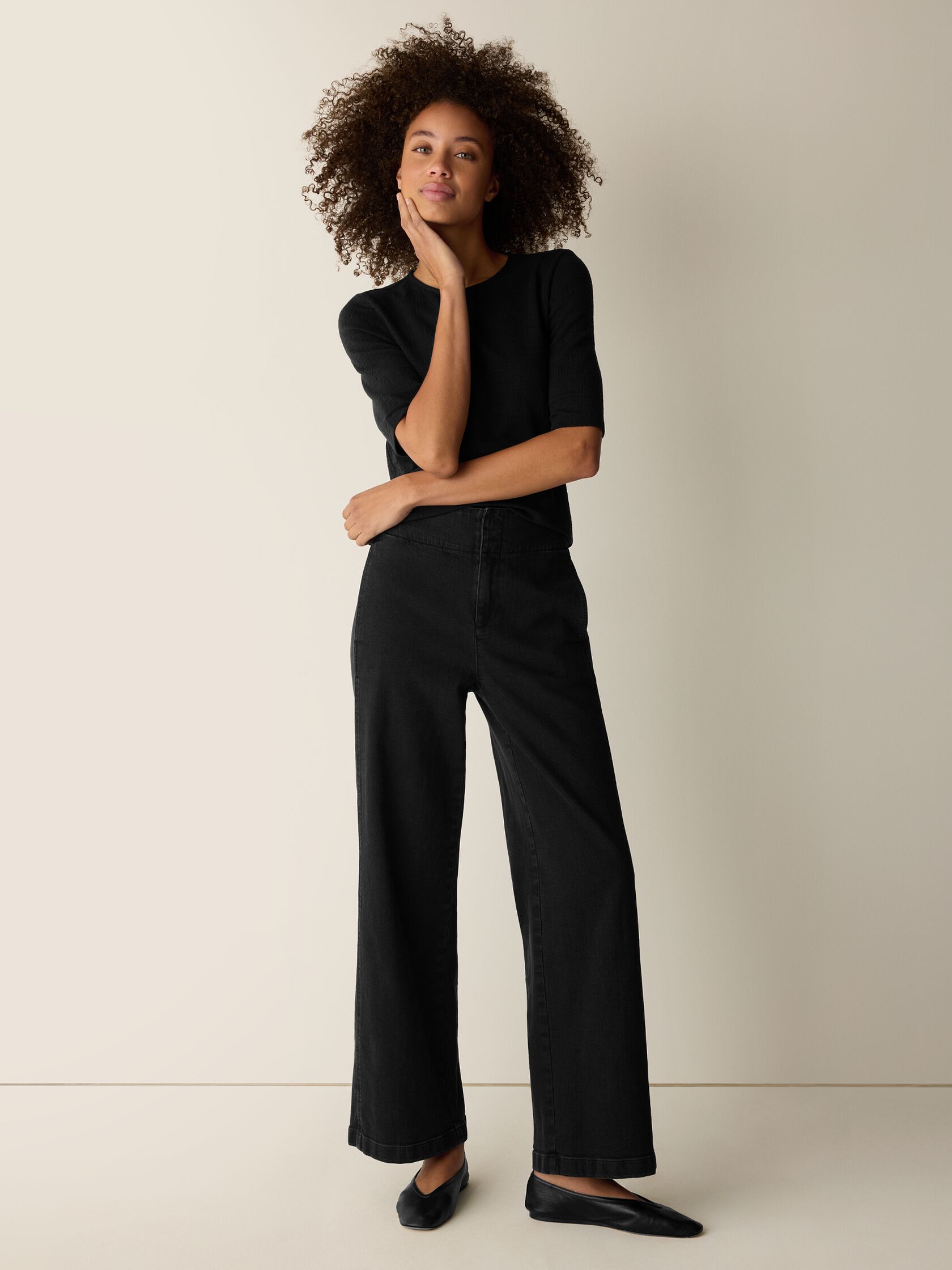 Cotton Stretch Denim Wide-Leg Trouser