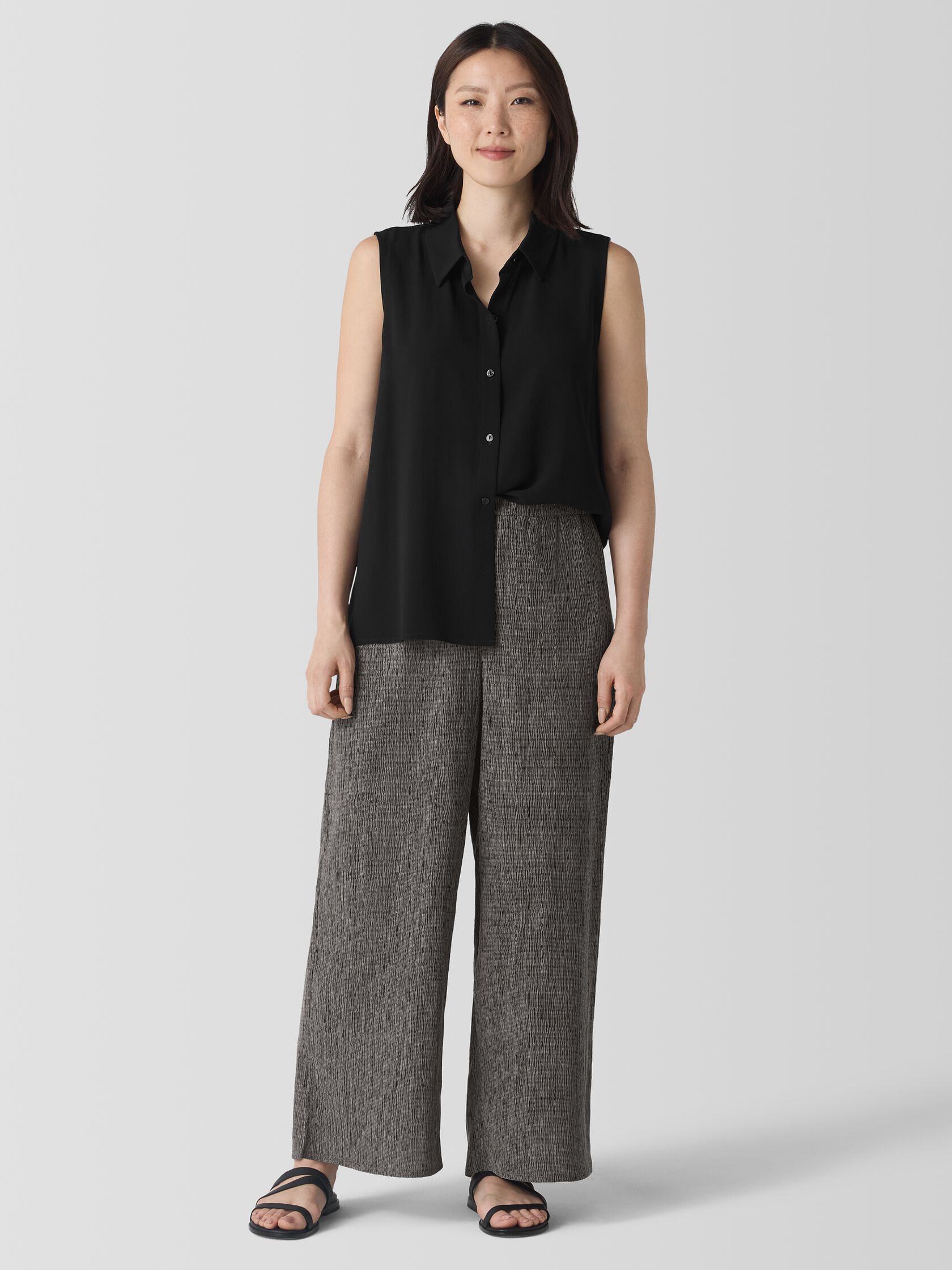 Woven Plissé Wide-Leg Pant