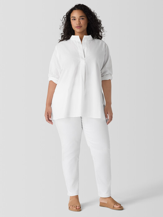 Washed Organic Cotton Poplin Stand Collar Top