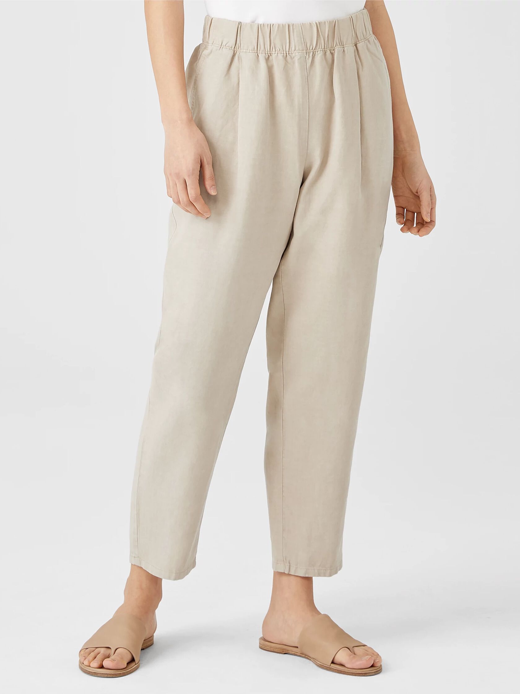 Buy Brown Relaxed Tapered Linen Blend Pleated Front Trousers from