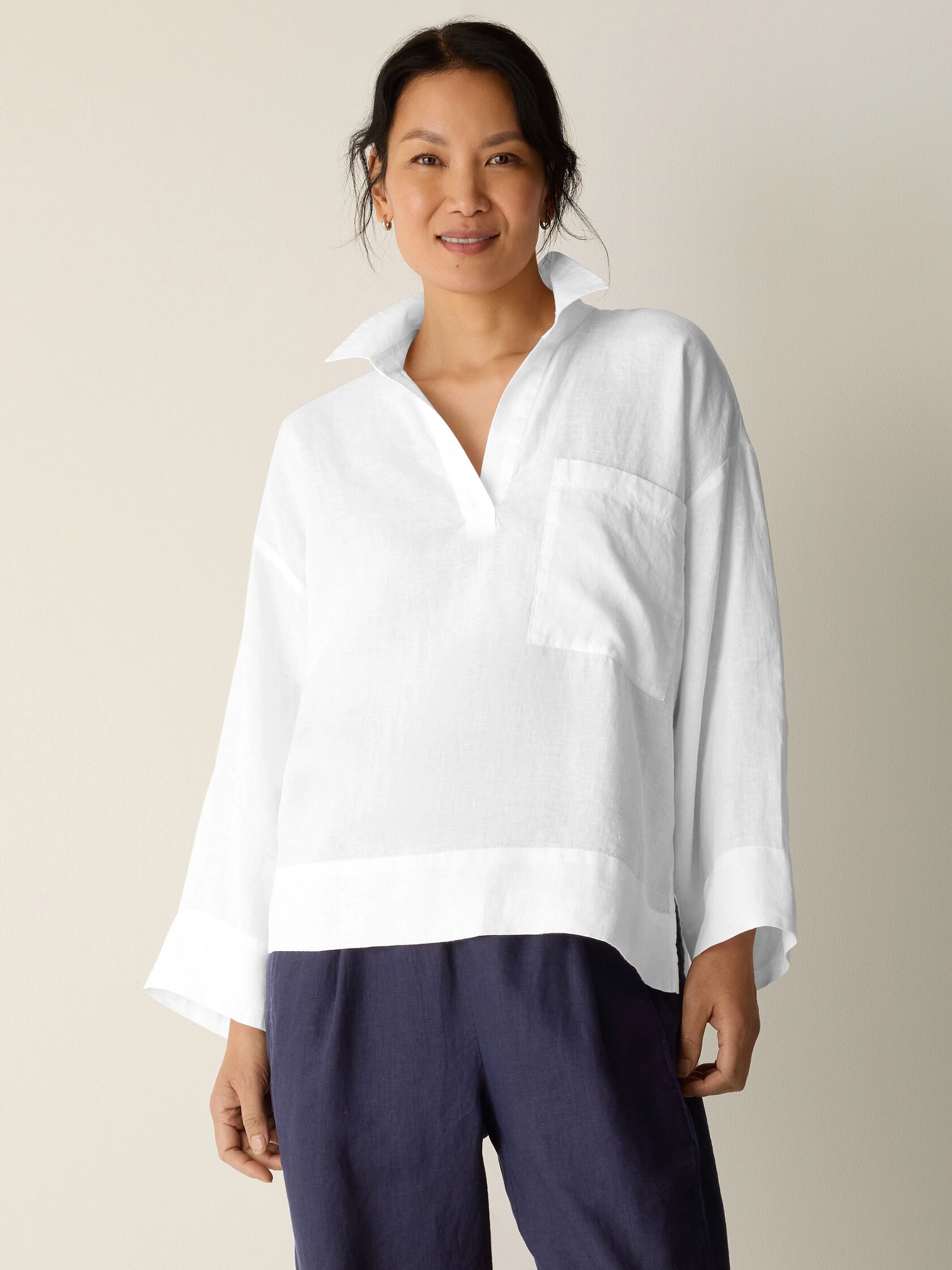 Organic Handkerchief Linen Split Neck Shirt