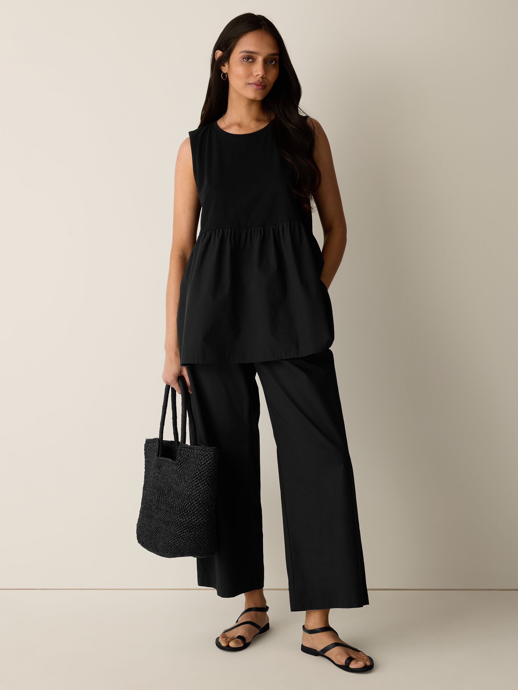 Stretch Organic Cotton Poplin Wide-Leg Pant