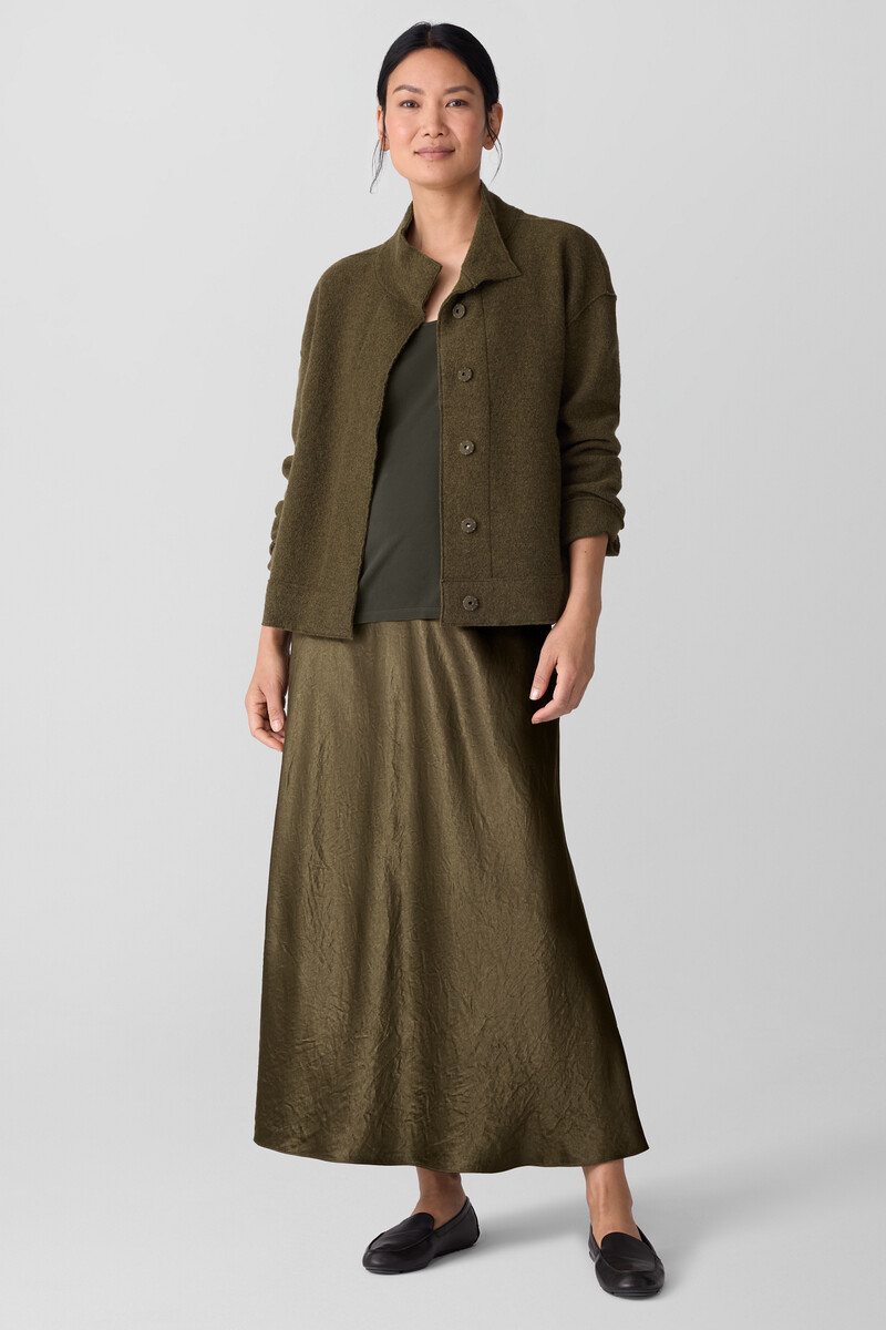 Lightweight Boiled Wool Stand Collar Jacket in Regenerative Wool Lightweight Boiled Wool Stand Collar Jacket in Regenerative Wool