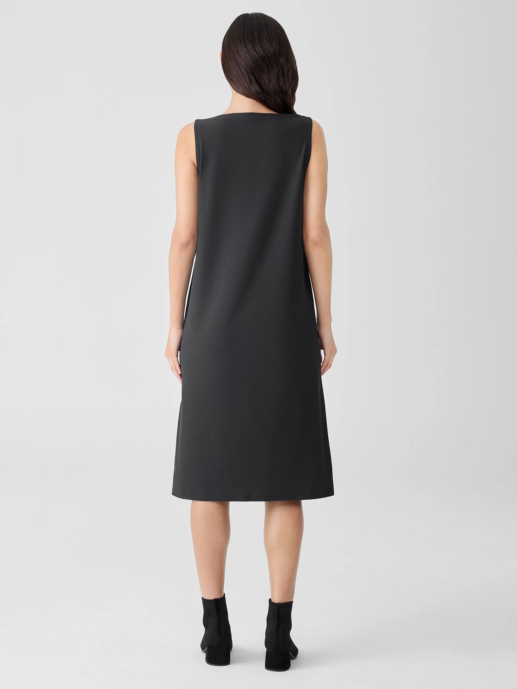 Washable Stretch Crepe Bateau Neck Dress