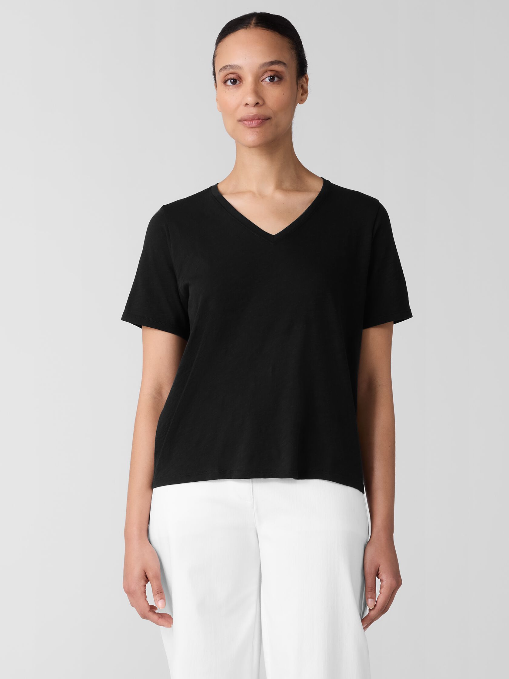 Organic Cotton Slubby Jersey V-Neck Tee