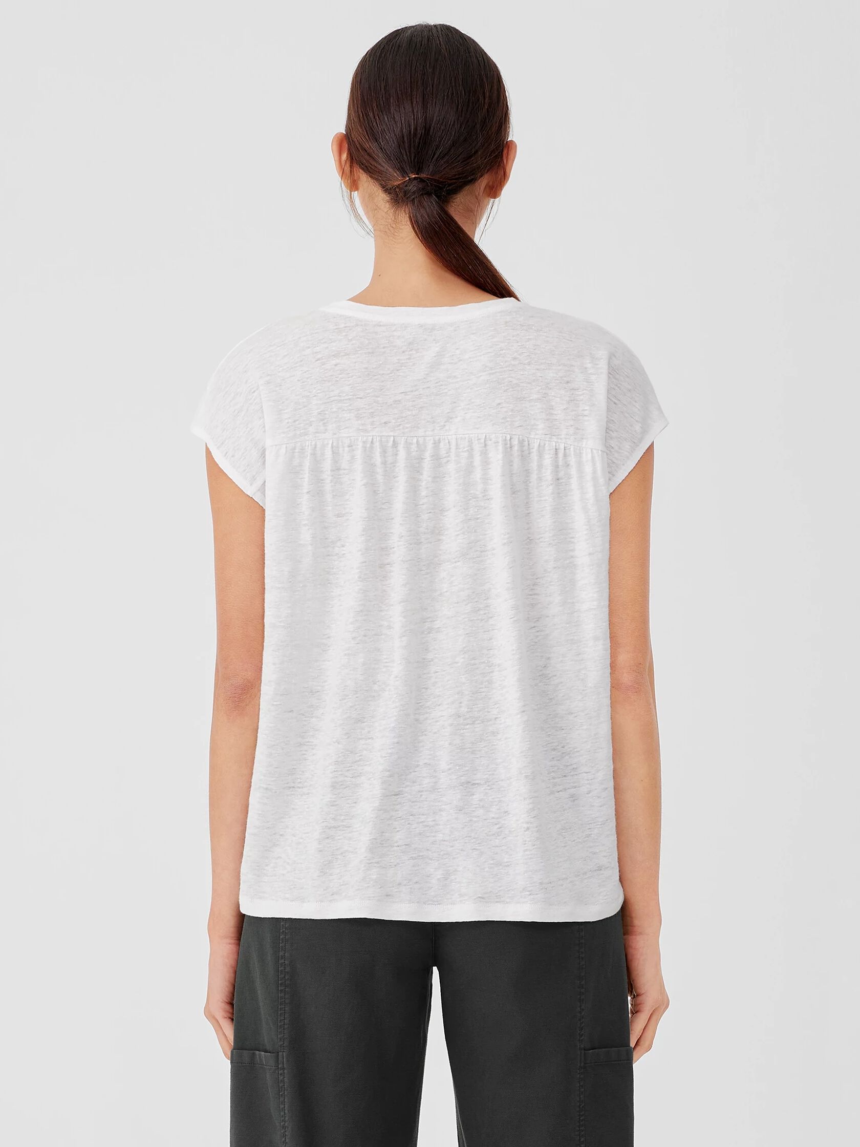 Organic Linen Jersey Shirred-Back Top