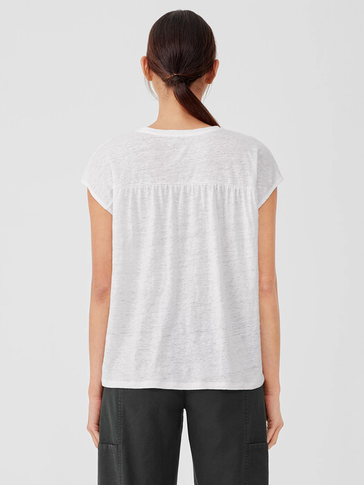 Organic Linen Jersey Shirred-Back Top