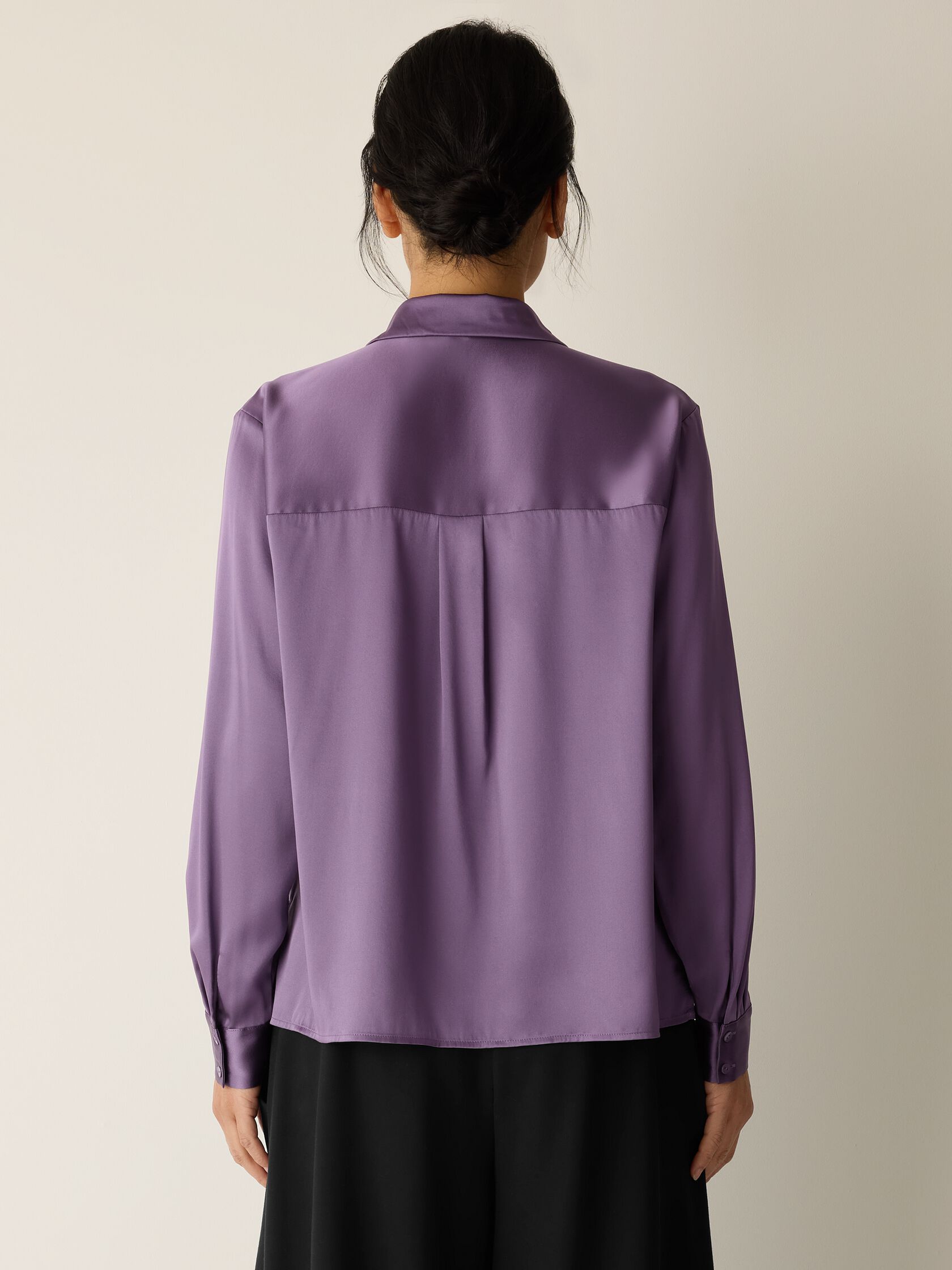 Stretch Silk Charmeuse Classic Collar Shirt