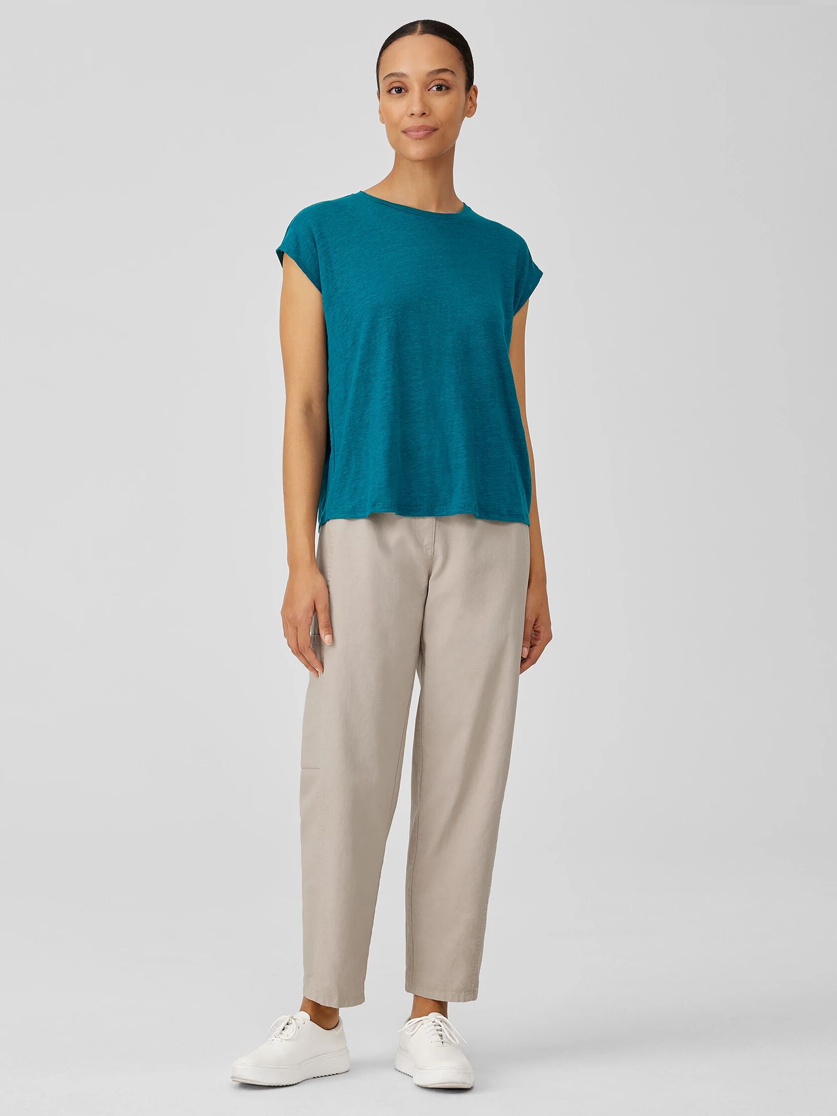Organic Linen Jersey Shirred-Back Top