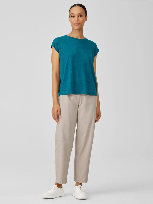 Organic Linen Jersey Shirred-Back Top