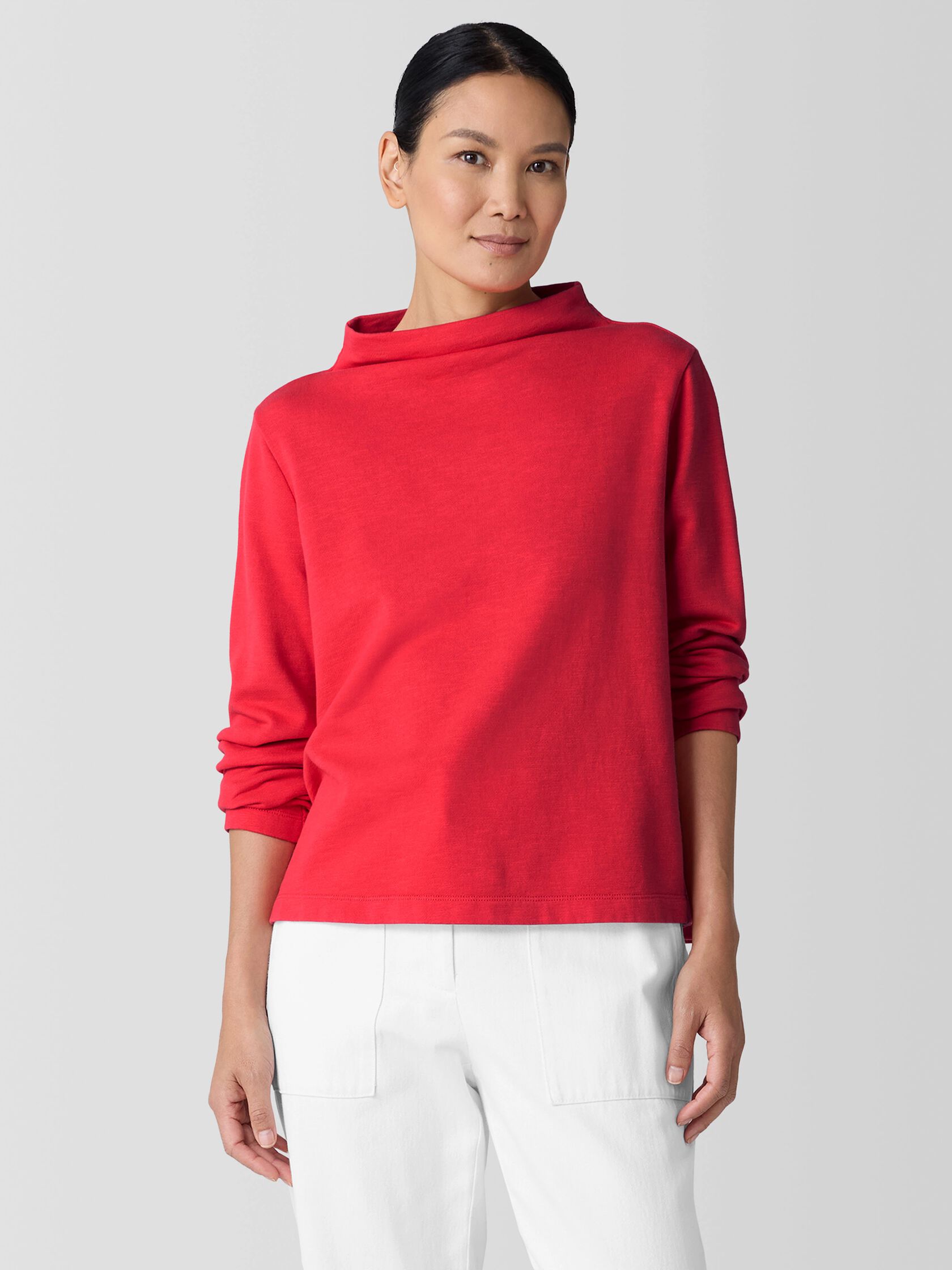 Garment-Dyed Terry Funnel Neck Top