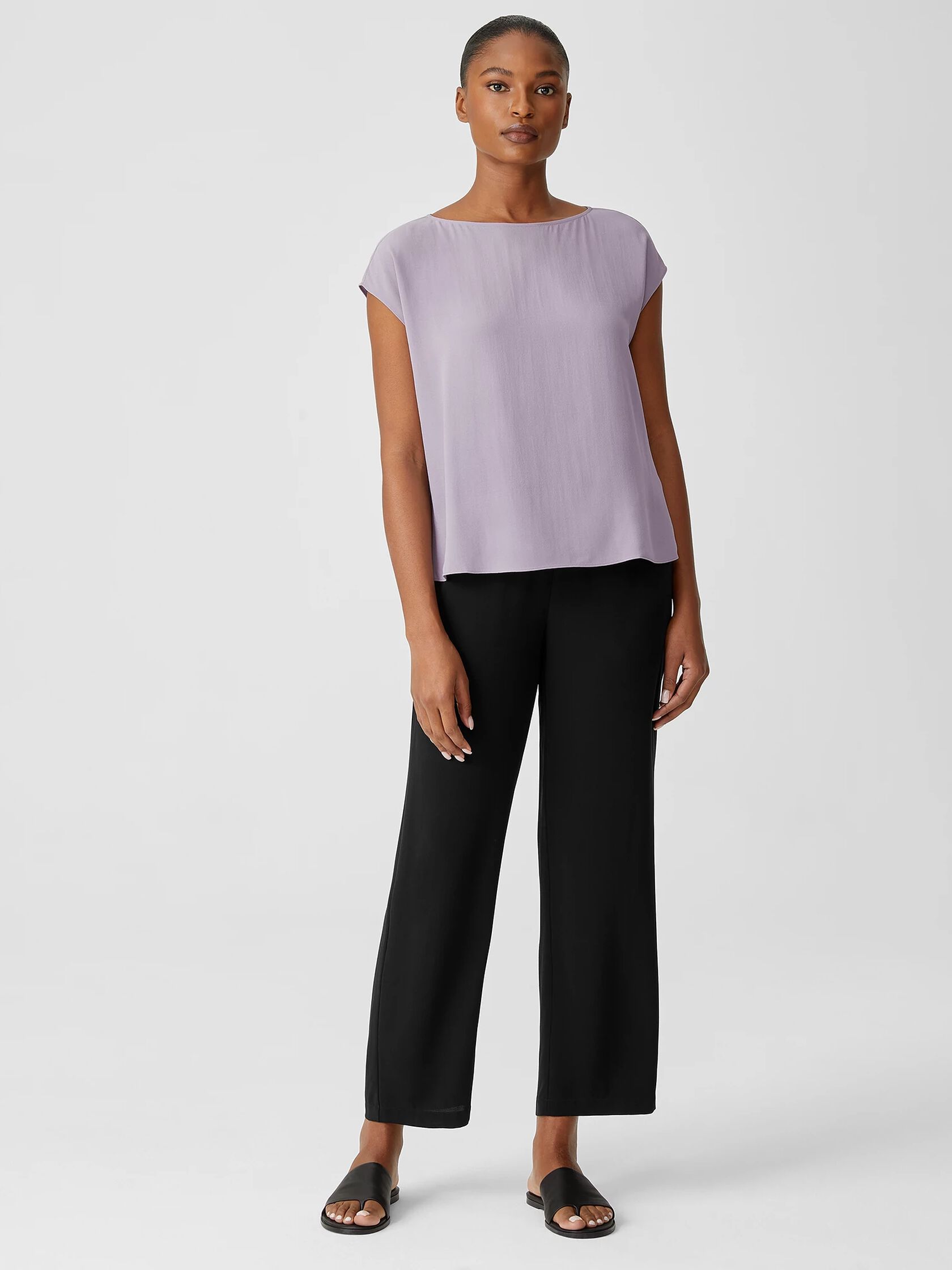 Silk Georgette Crepe Shirred-Back Top