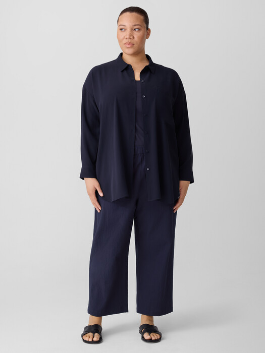 Silk Georgette Crepe Classic Collar Long Shirt