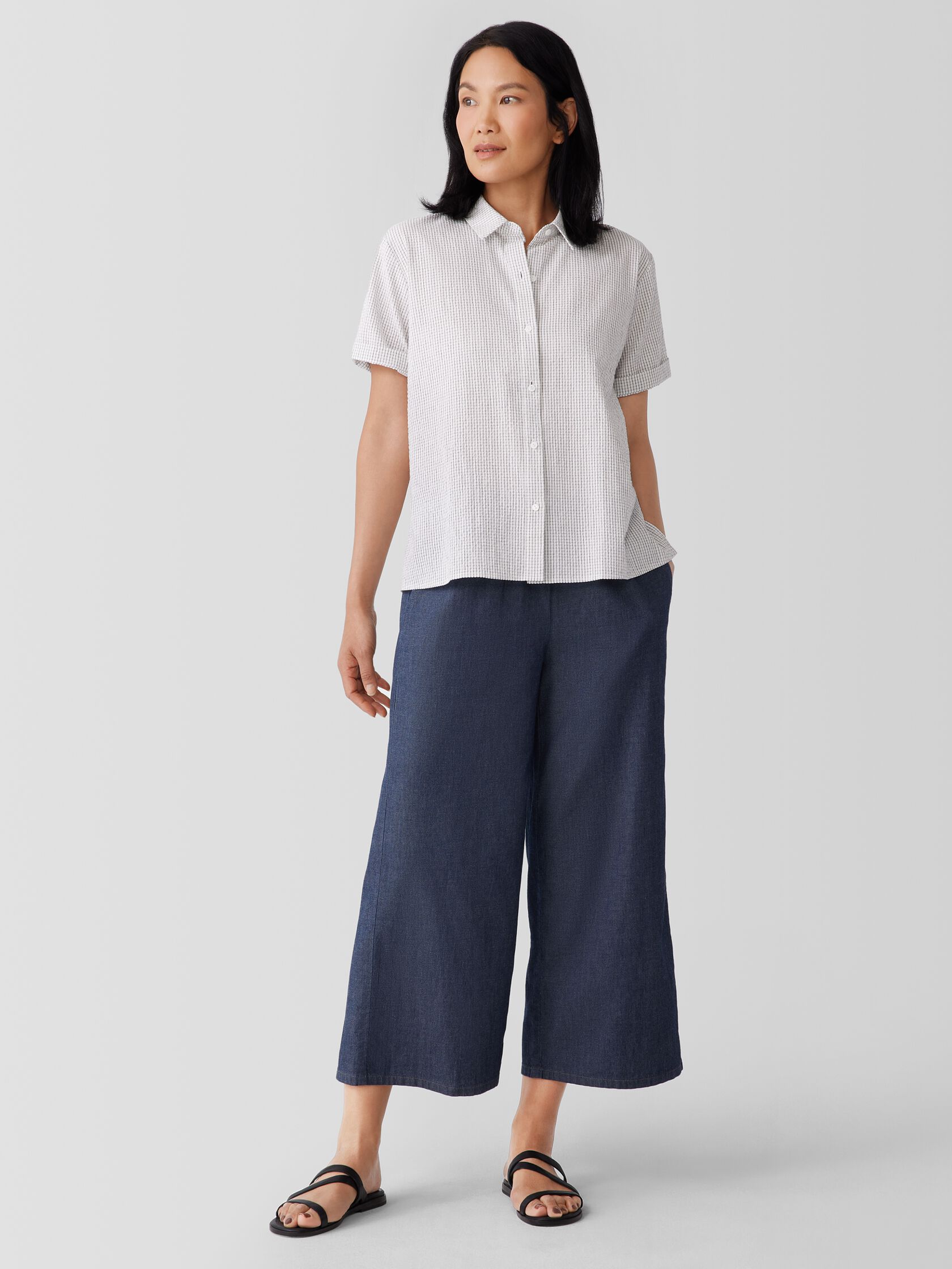 Organic Cotton Ripple Checkered Short-Sleeve Shirt