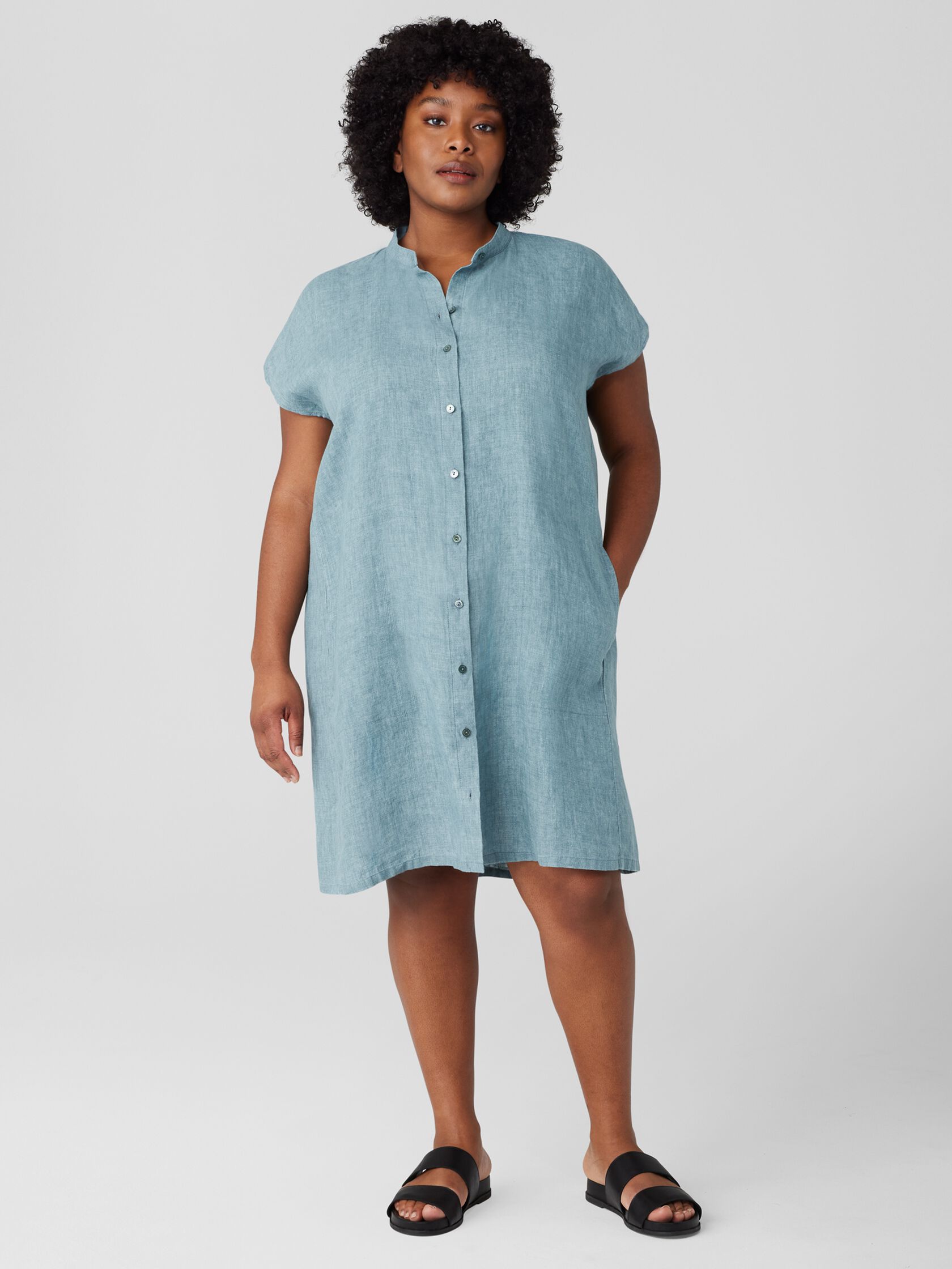 Washed Organic Linen Delave Shirtdress