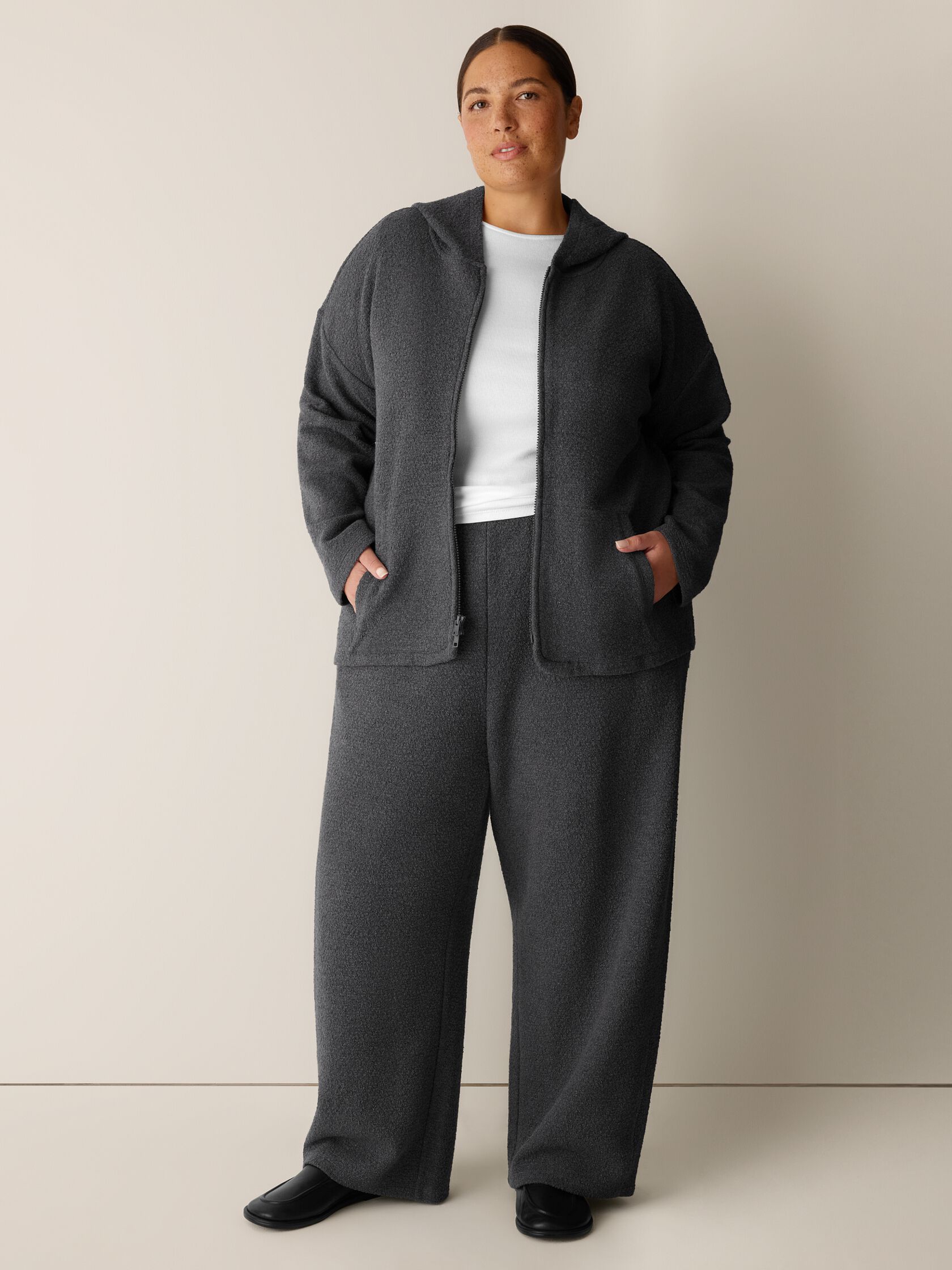 Organic Cotton Boucle Knit Hooded Jacket