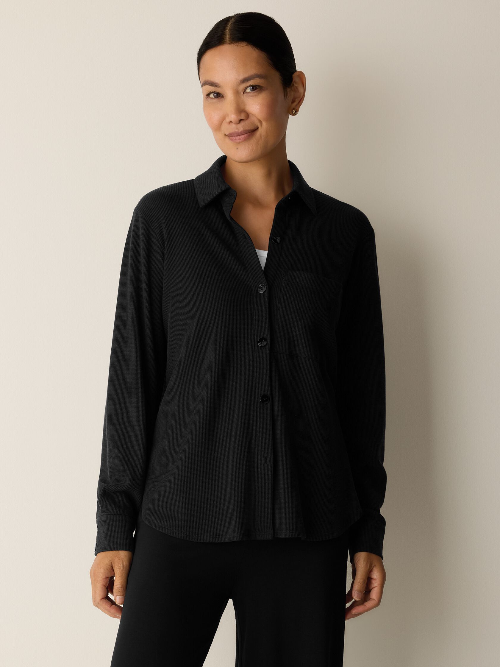 Cozy Waffle Knit Classic Collar Shirt
