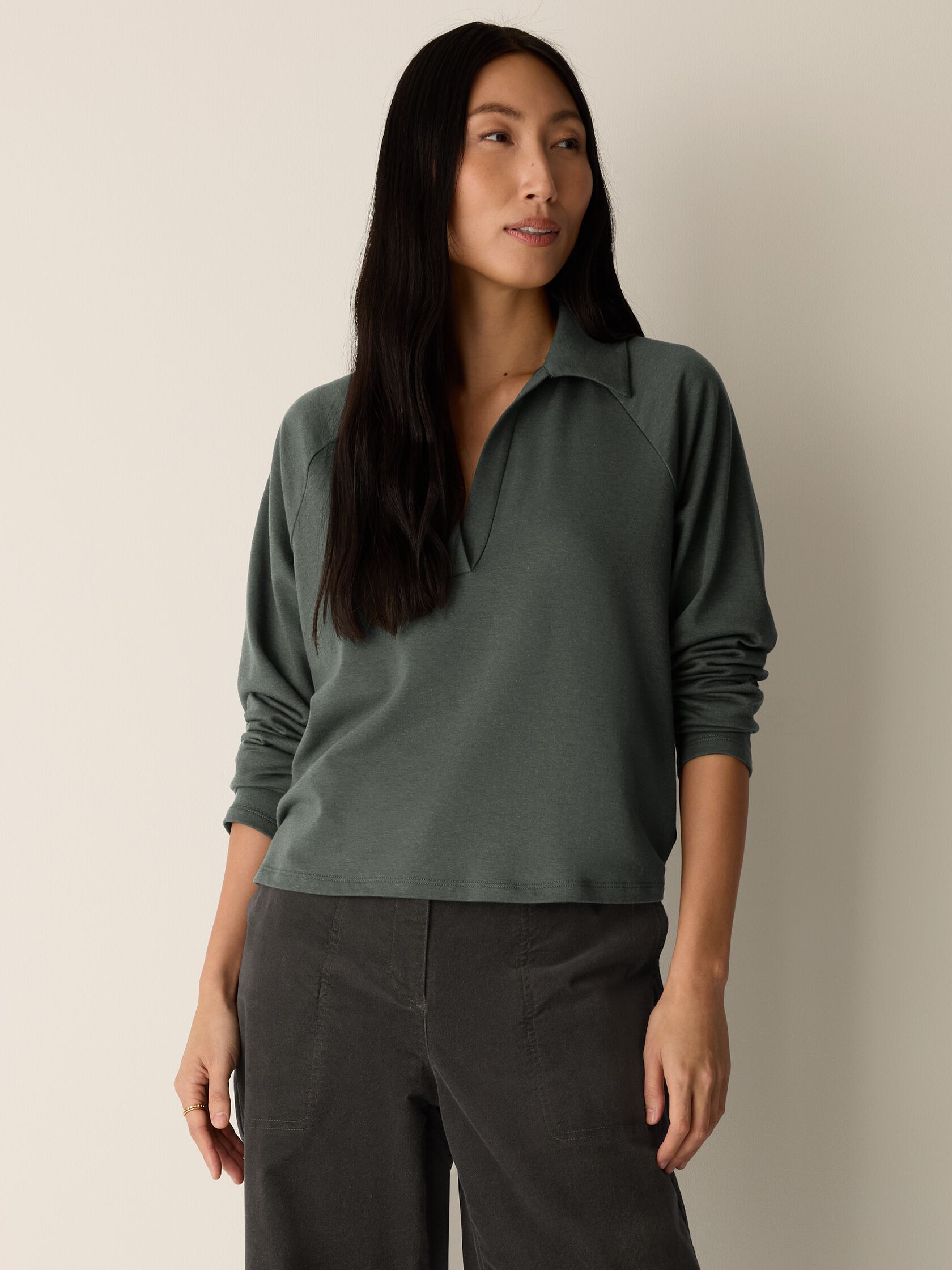 Cozy Brushed Terry Hug Split Neck Top