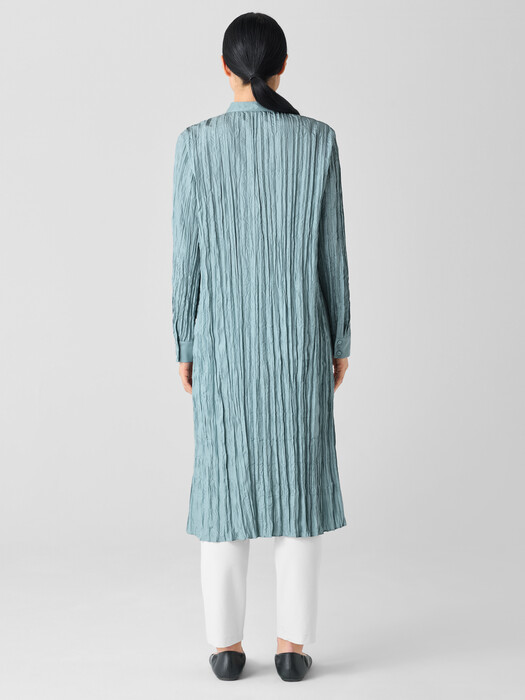 Crushed Silk Band Collar Long Shirt