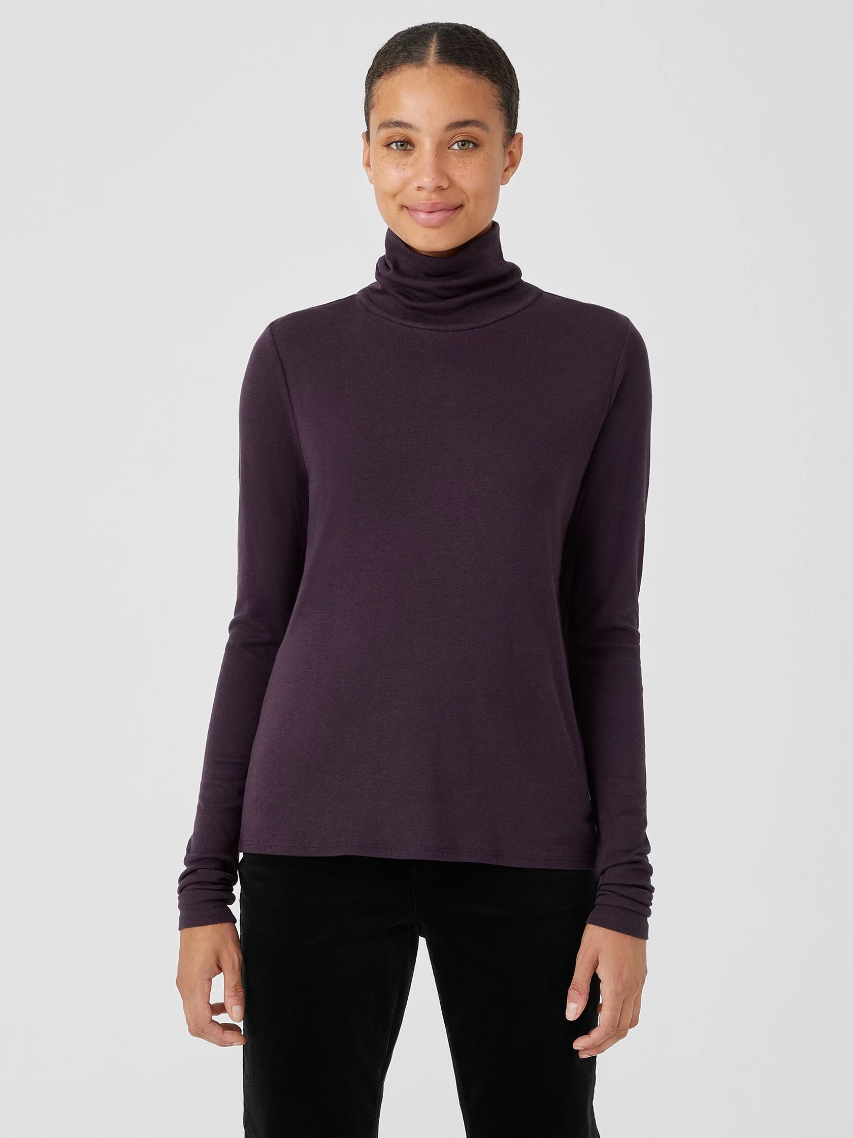 Ribbed Pima Cotton Blend Turtleneck Top