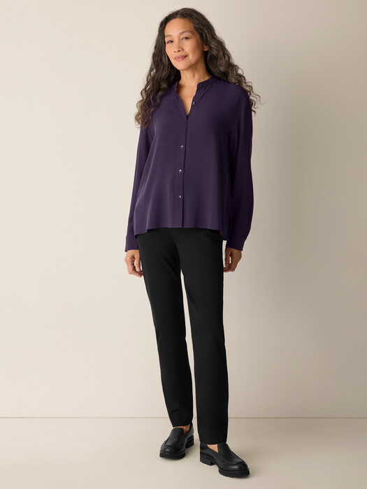 Silk Georgette Crepe Band Collar Top