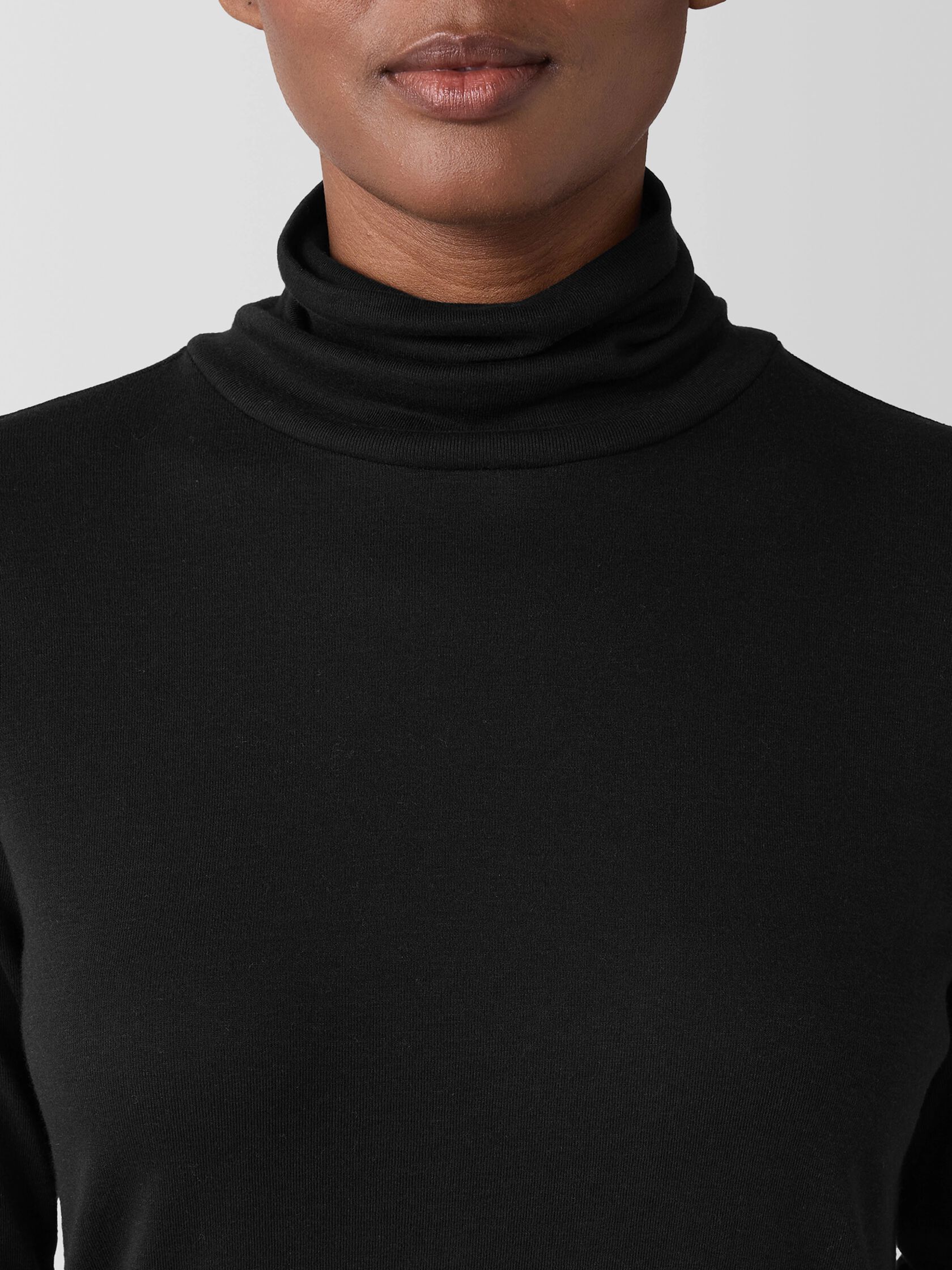 Ribbed Pima Cotton Blend Turtleneck Top