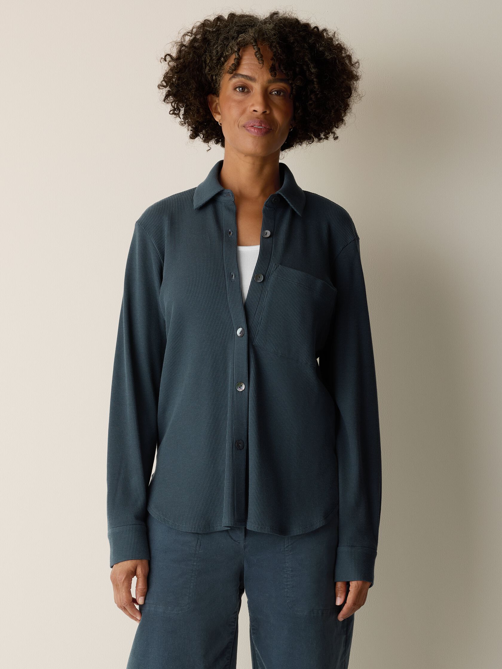 Cozy Waffle Knit Classic Collar Shirt