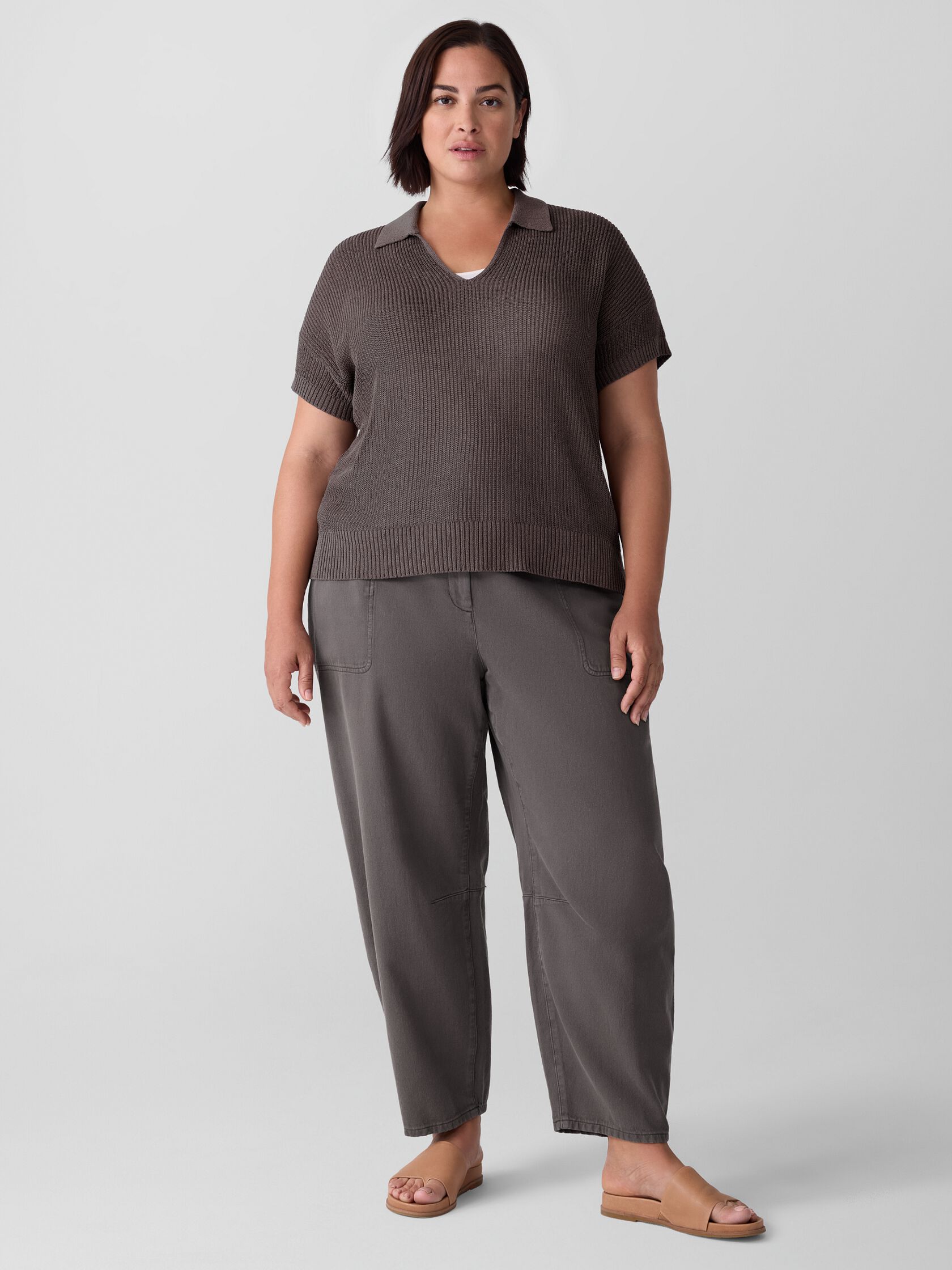 Cotton Silk Cord Split Neck Top