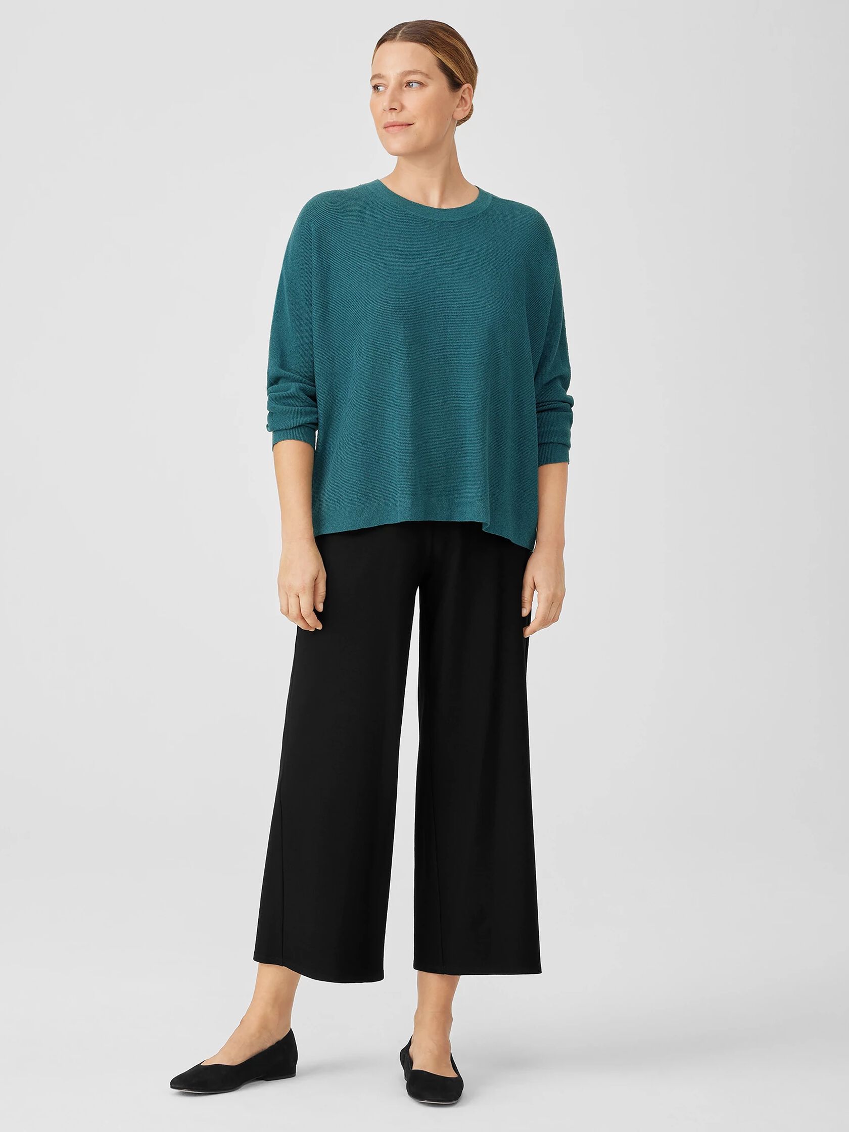 Linen Crepe Stretch Crew Neck Top