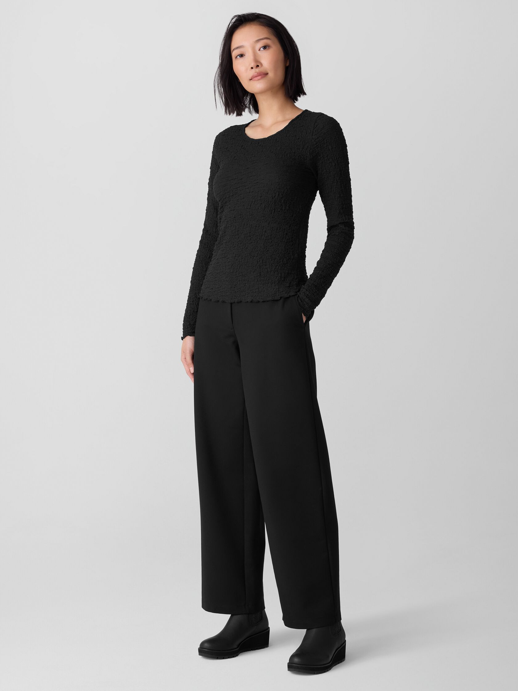 Bubble Jacquard Round Neck Top