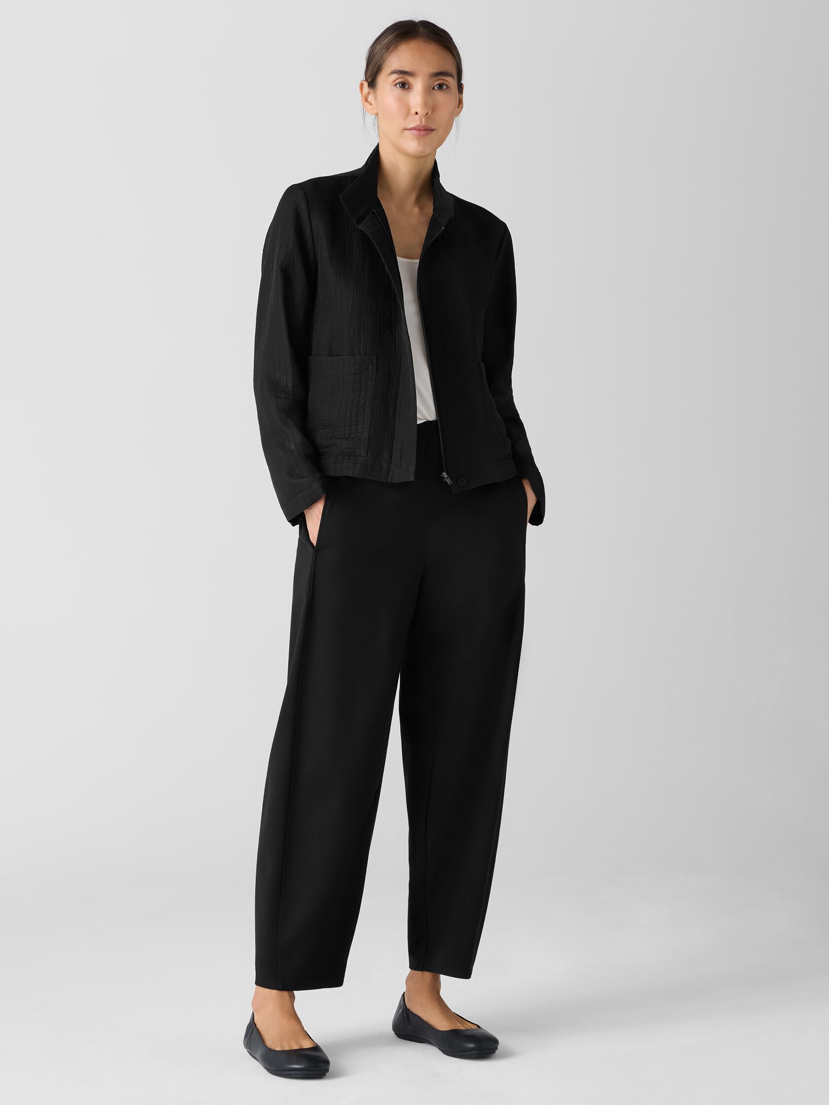 Silk Linen Box Stand Collar Jacket