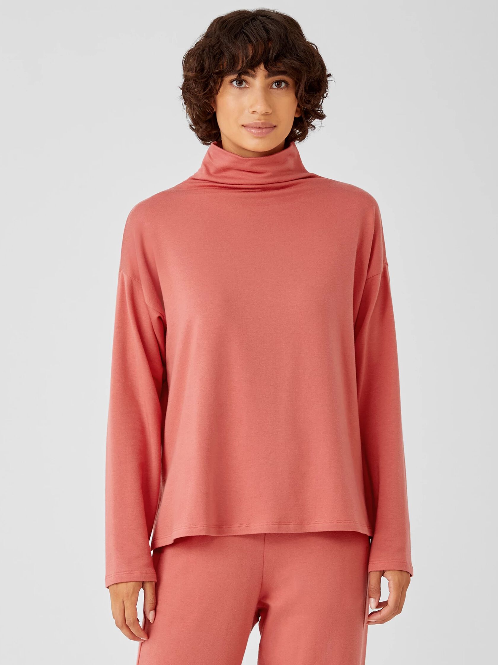 Cozy Brushed Terry Funnel Neck Box-Top