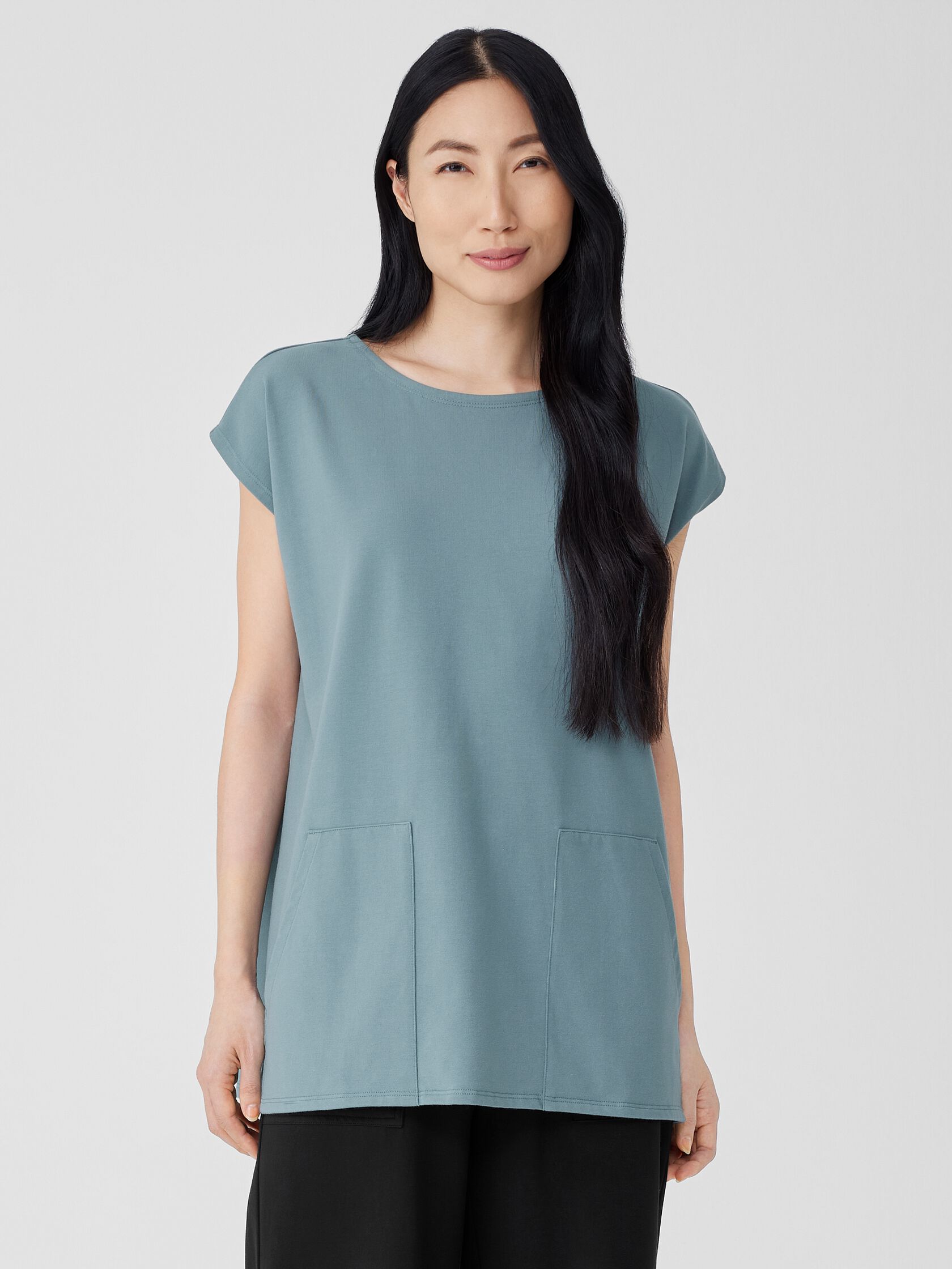 Pima Cotton Stretch Jersey Jewel Neck Top EILEEN FISHER