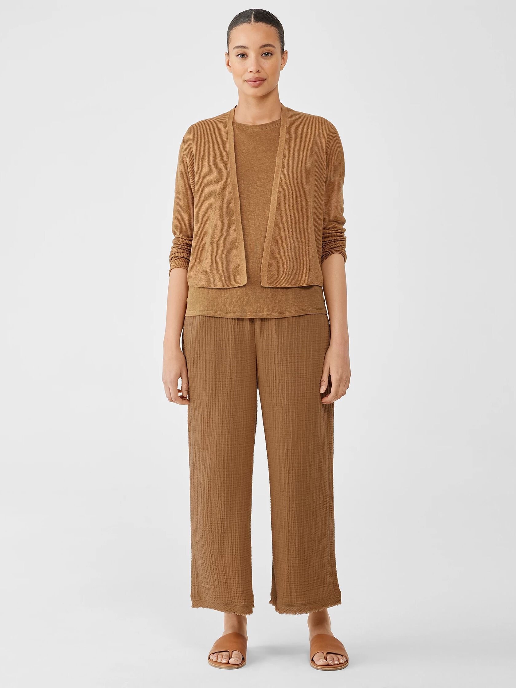 Organic Linen Cotton Tuck Cropped Cardigan