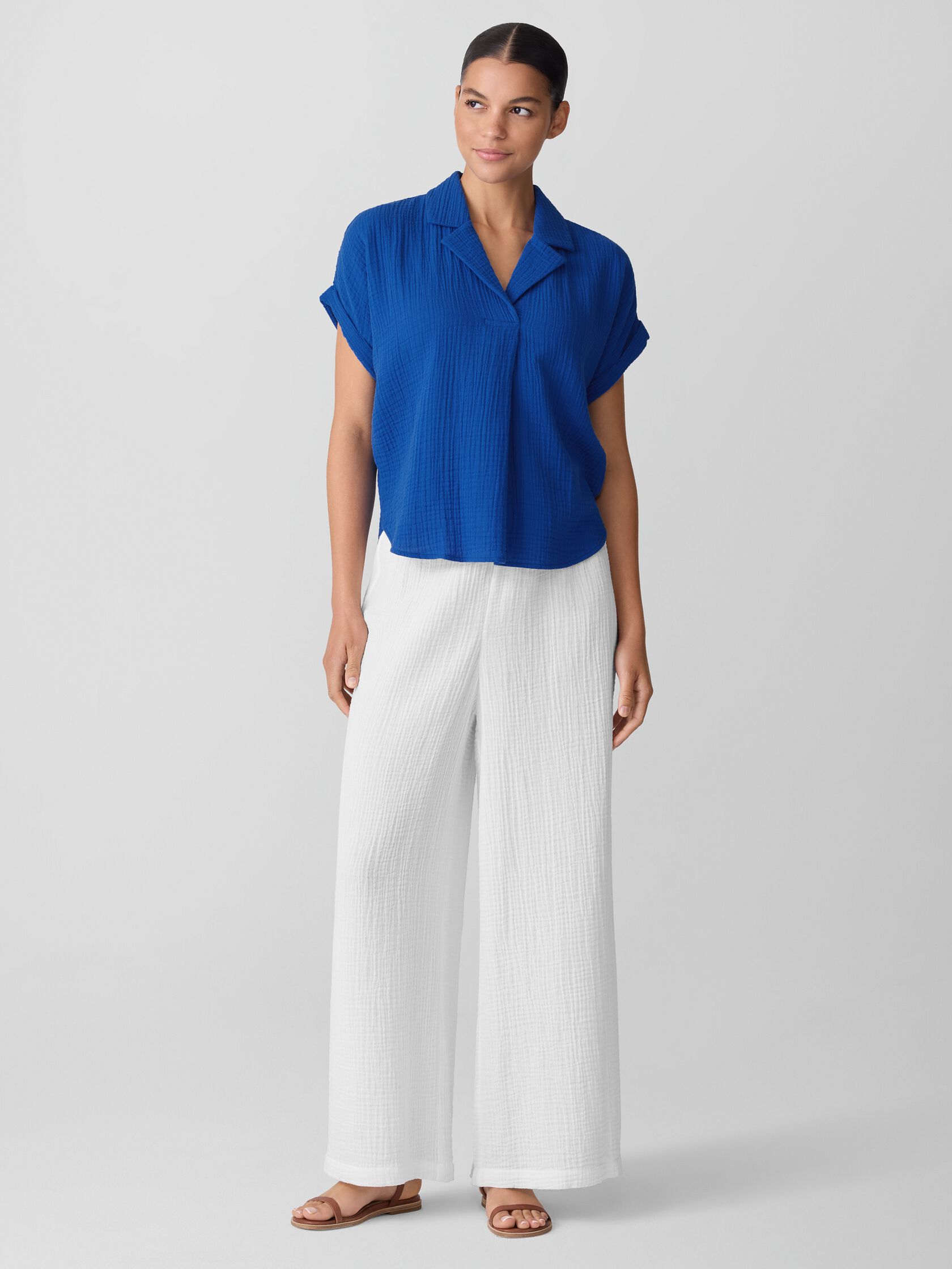 Organic Cotton Lofty Gauze Notch Collar Top