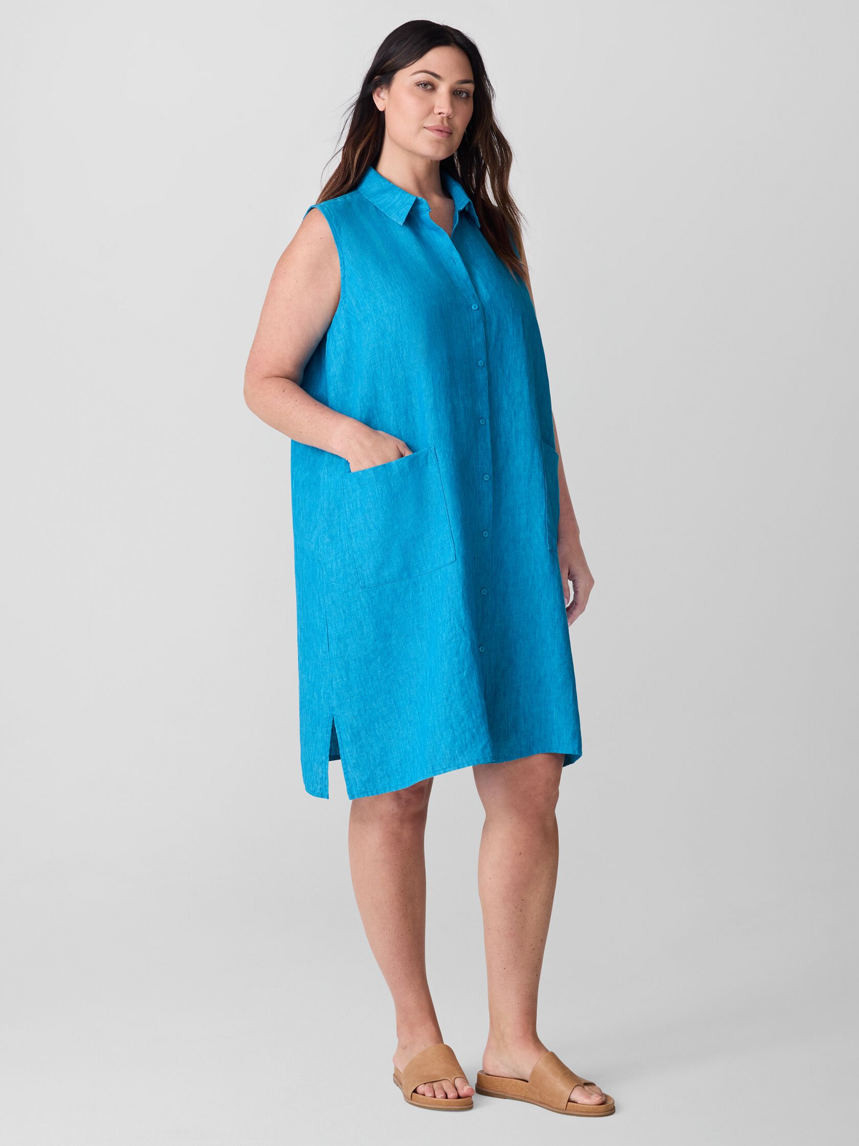 Washed Organic Linen Délavé Sleeveless Shirtdress