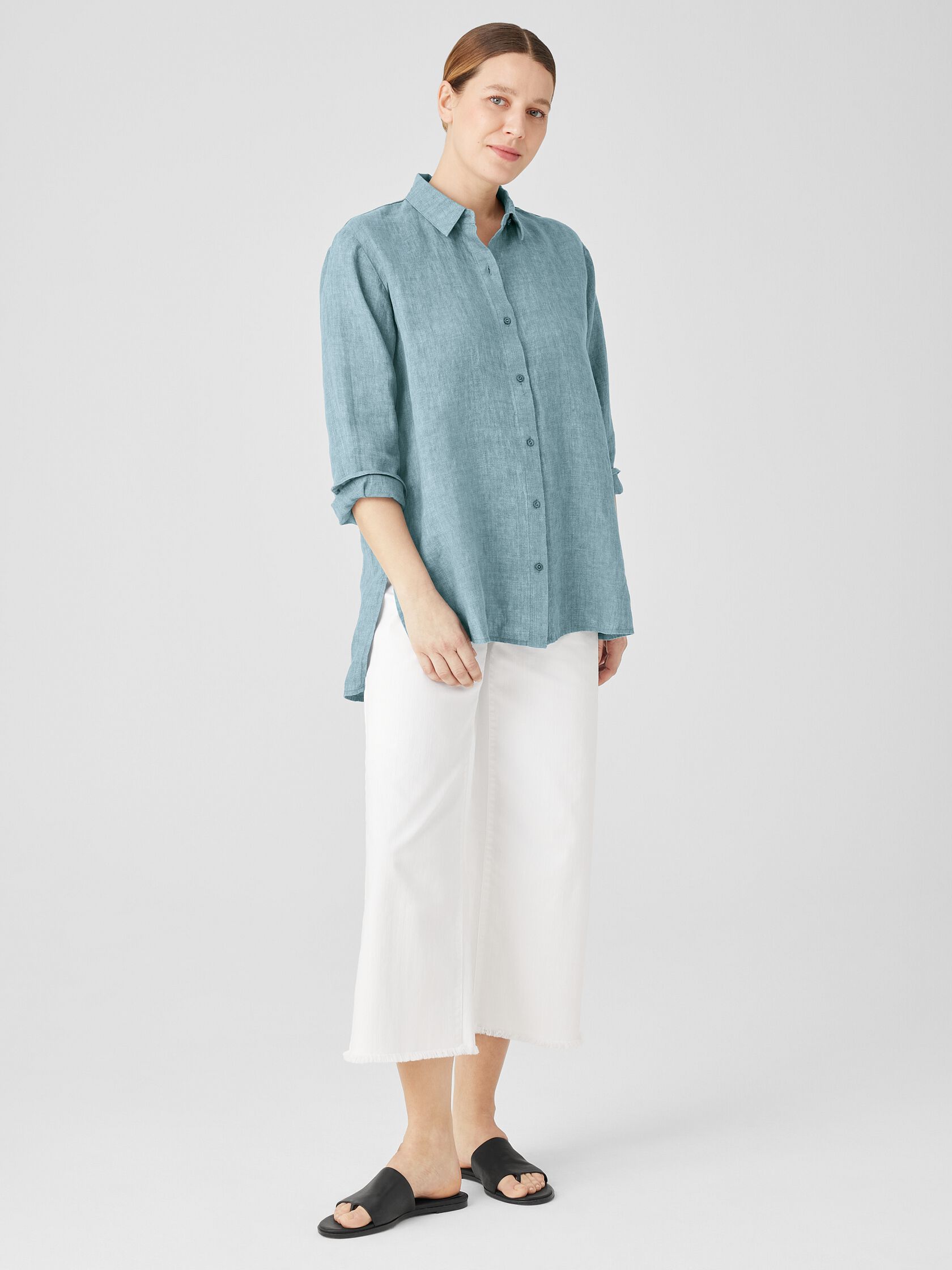 Washed Organic Linen Delave Classic Collar Shirt