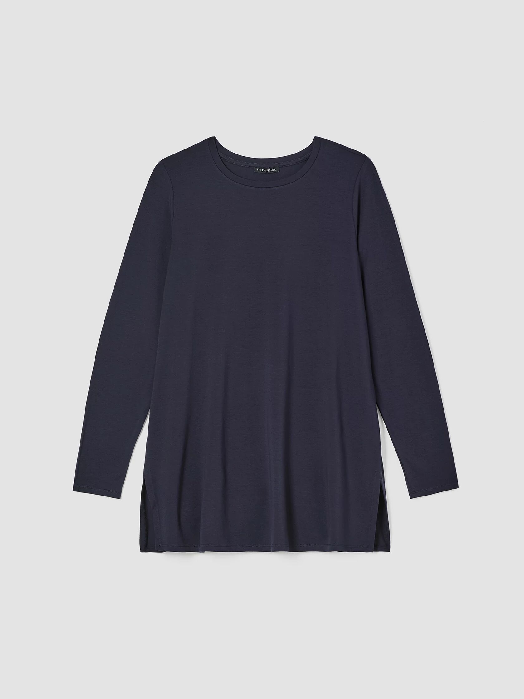 Stretch Jersey Knit Crew Neck Long Top