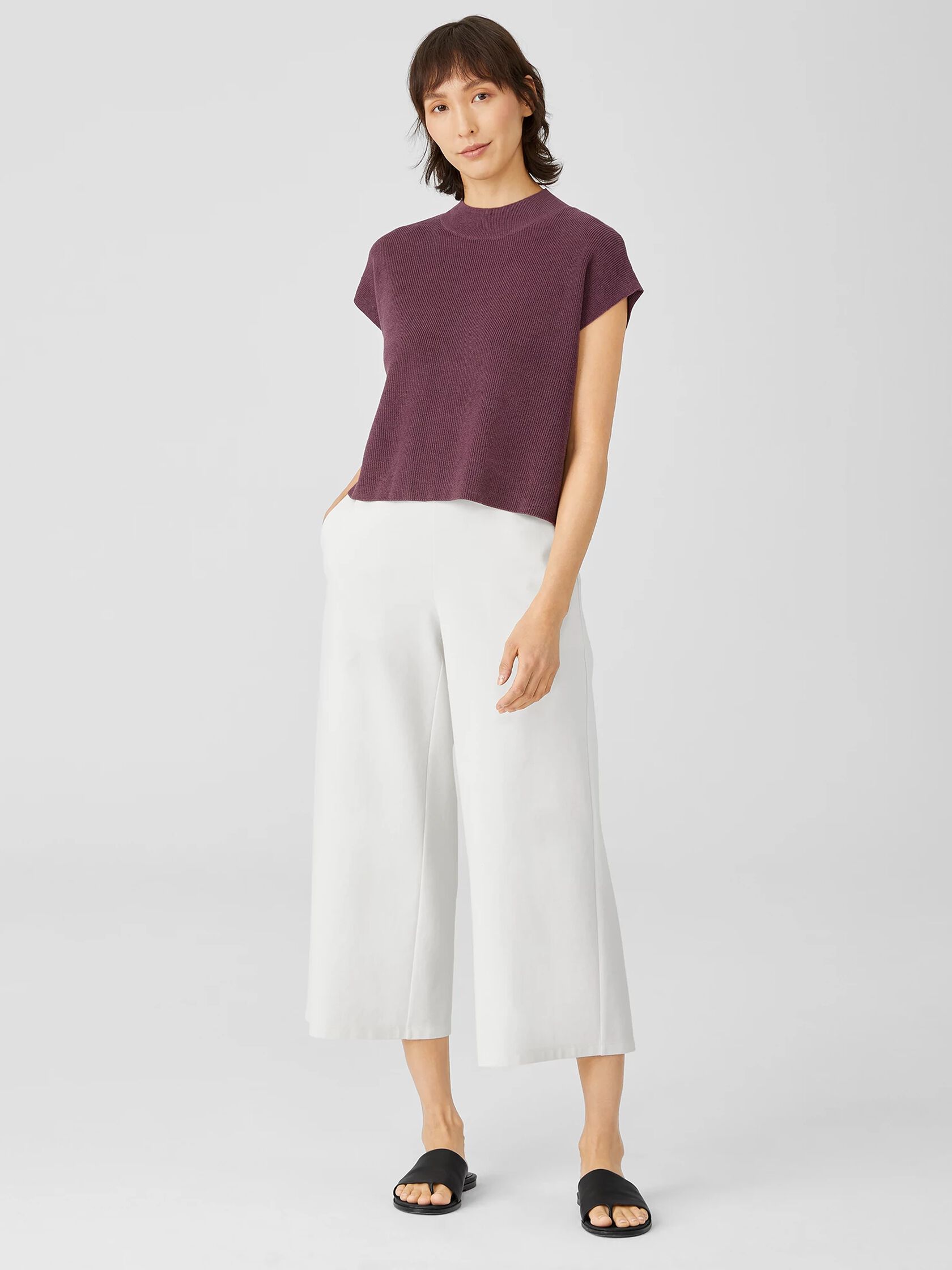 Organic Linen Cotton Mock Neck Top