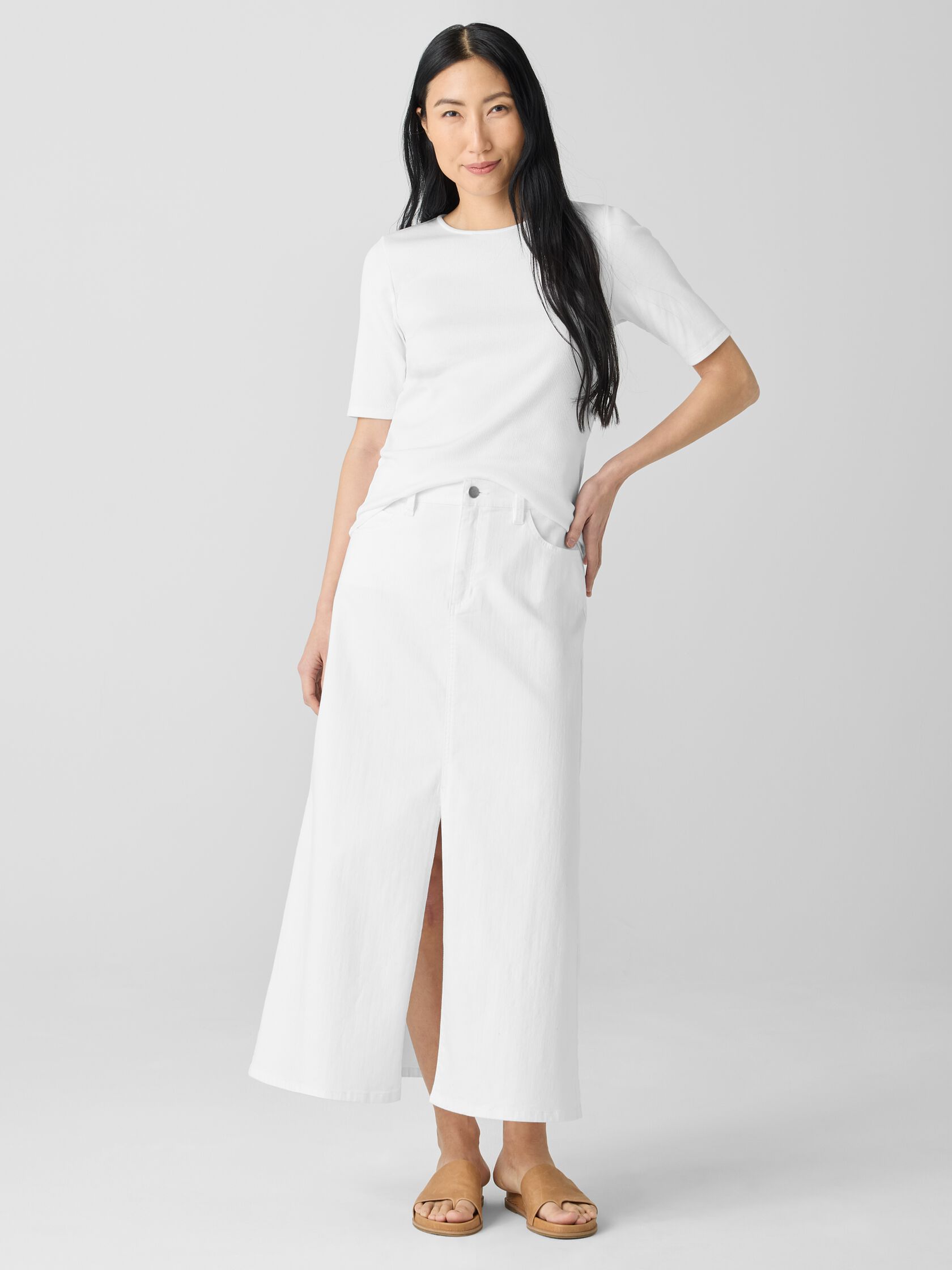 Garment-Dyed Organic Cotton Denim A-Line Skirt