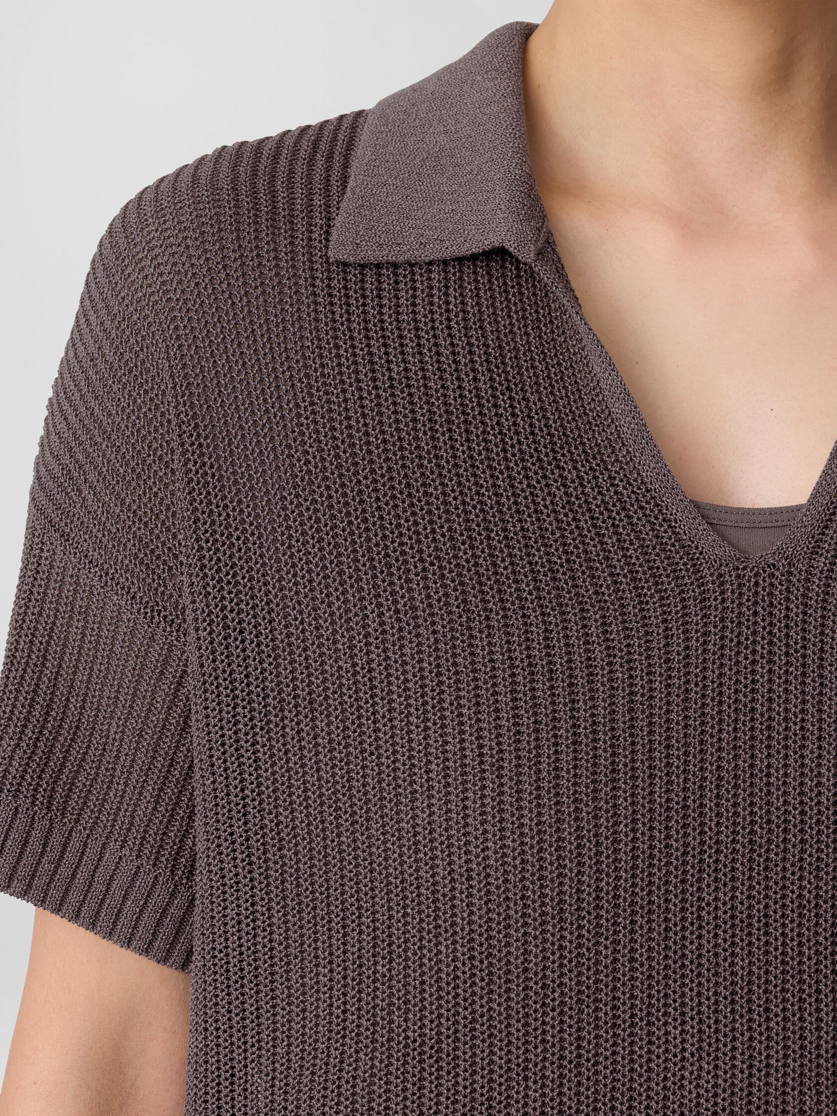 Cotton Silk Cord Split Neck Top