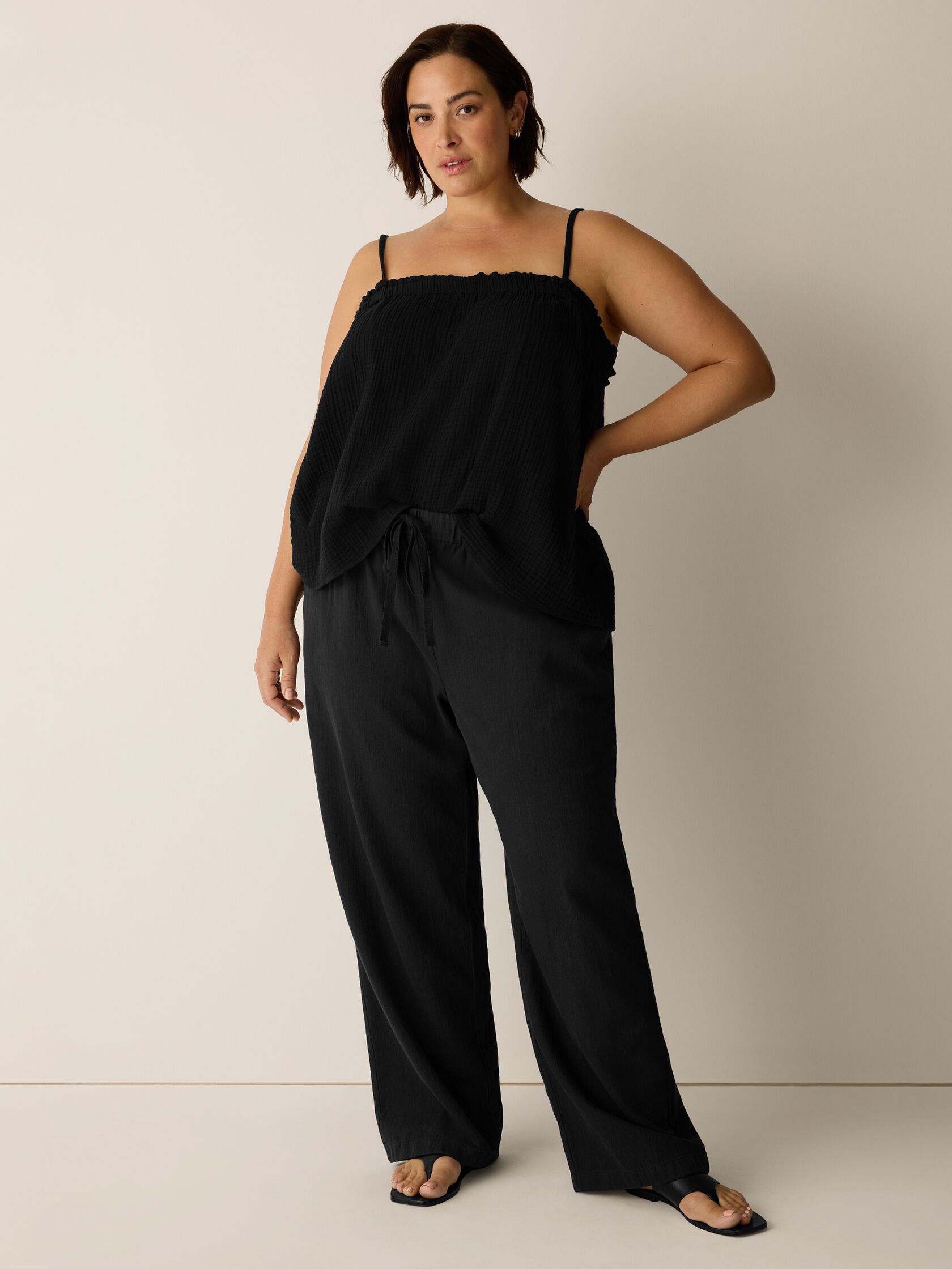 Slubby Organic Cotton Linen Full-Length Straight Pant