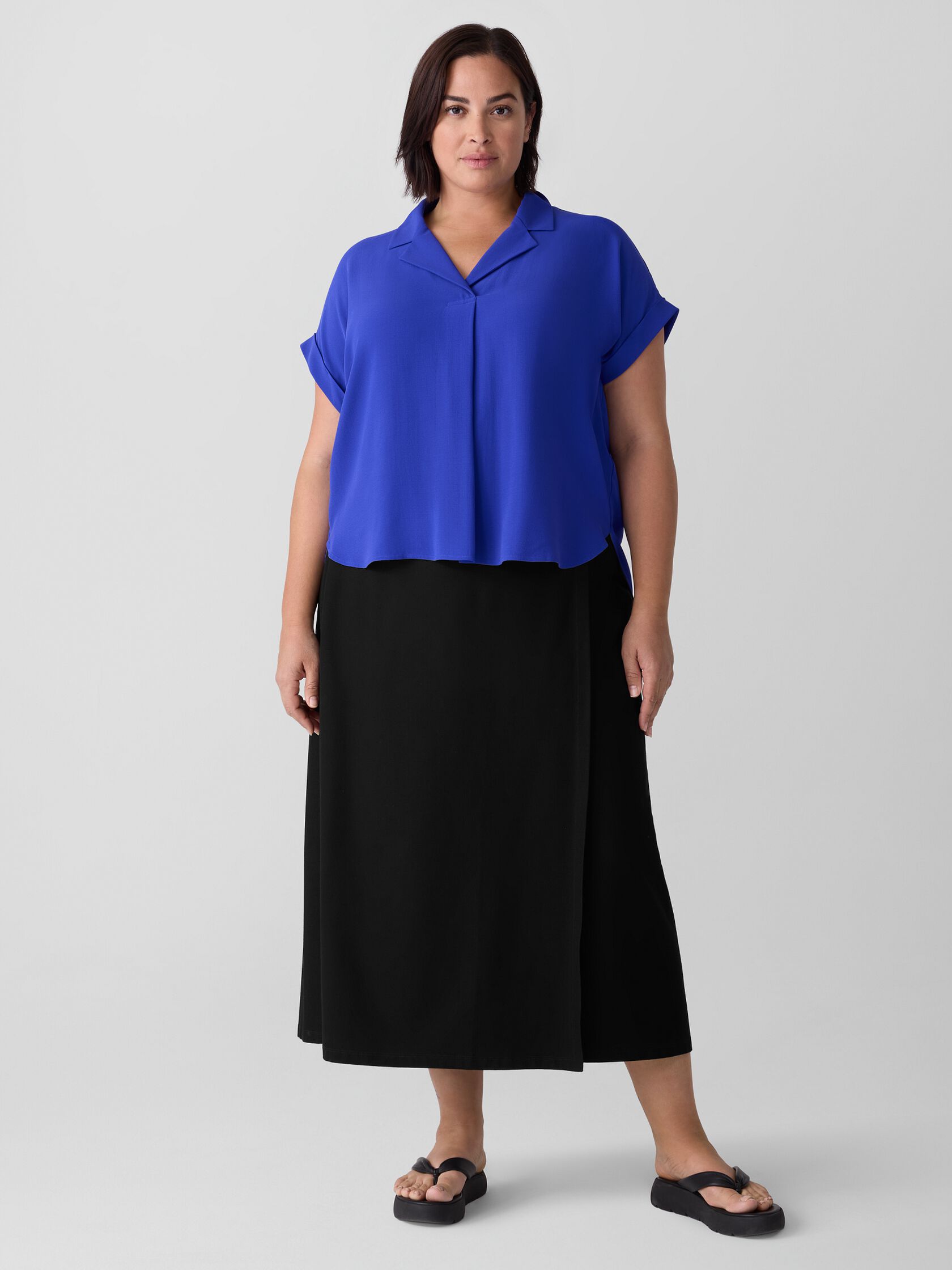 Silk Georgette Crepe&nbsp;Notch Collar Top