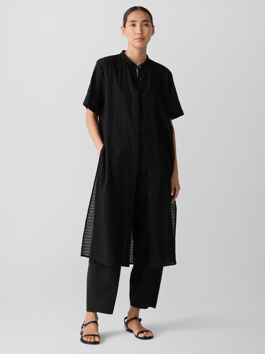 Organic Cotton Voile Box Band Collar Shirt