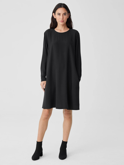 Silk Georgette Crepe Crew Neck Dress