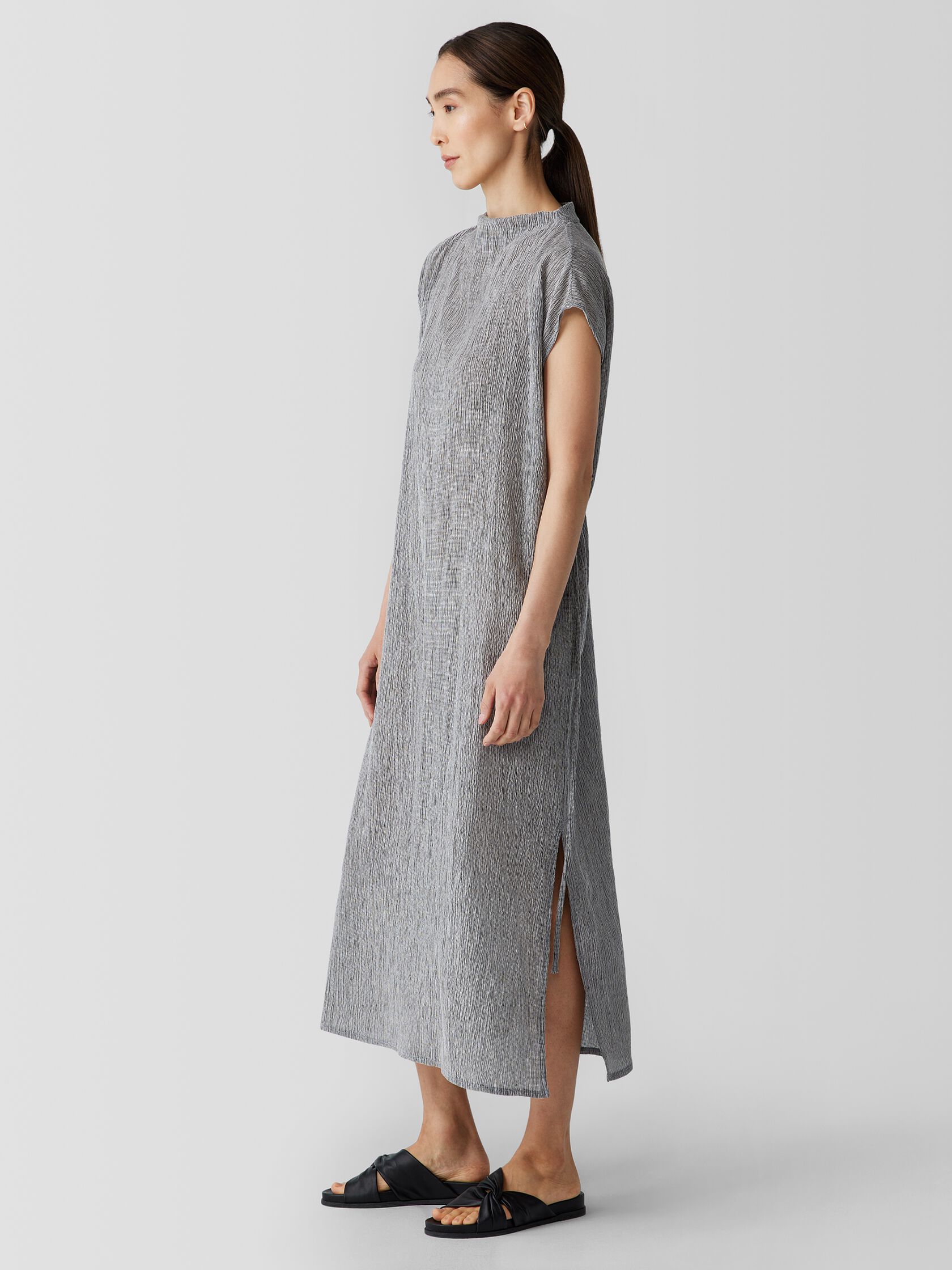 Woven Plissé Funnel Neck Dress
