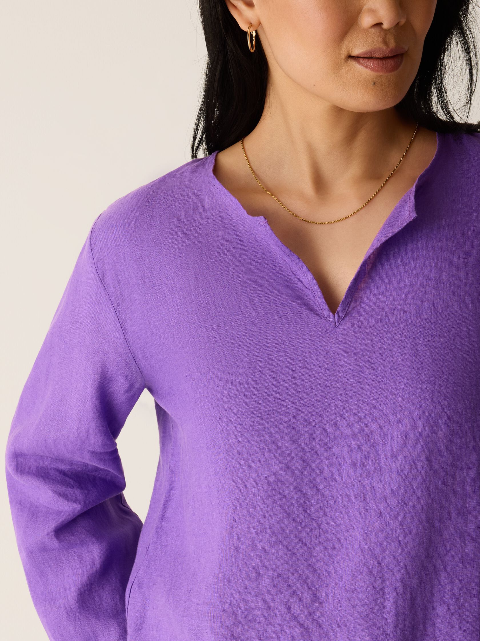 Organic Handkerchief Linen Split Neck Top