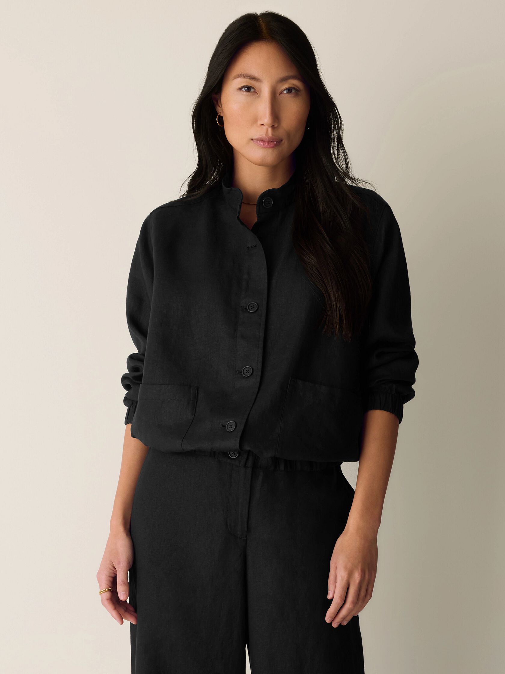 Organic Linen Stand Collar Jacket