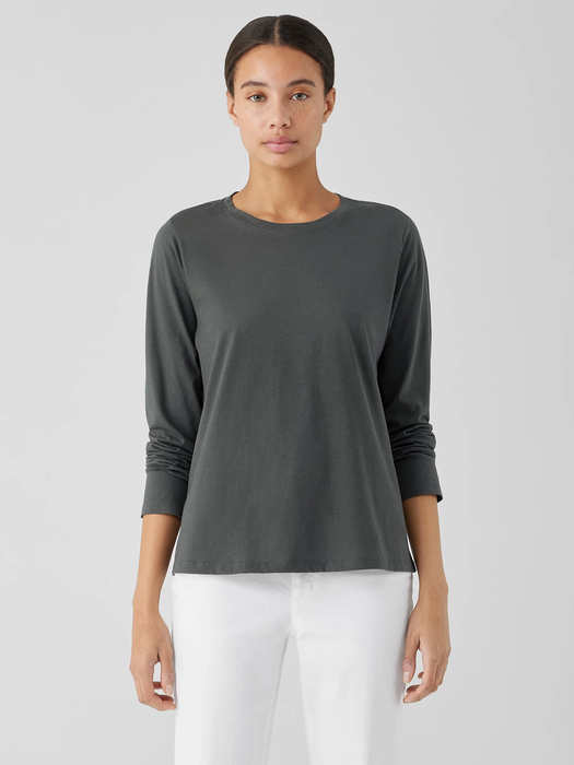 Organic Cotton Crew Neck Long Sleeve T Shirt Womens Round Neck